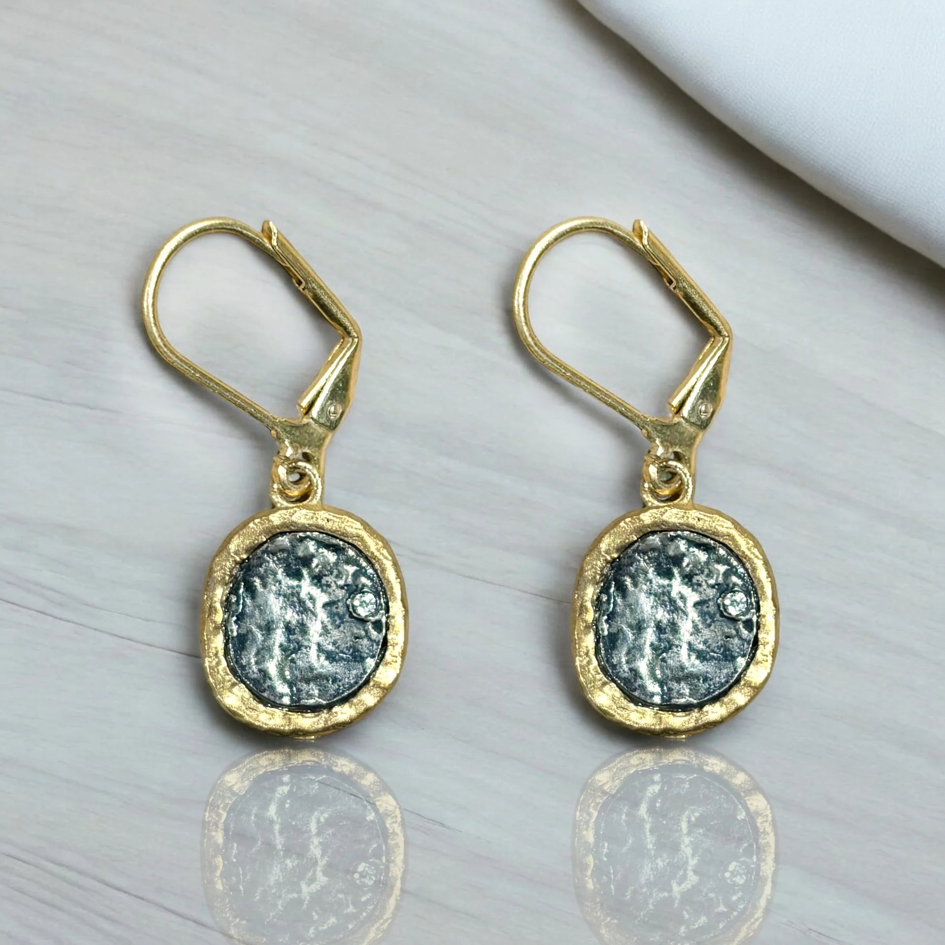 Gold Pavia Coin and Frame Dangle Earrings