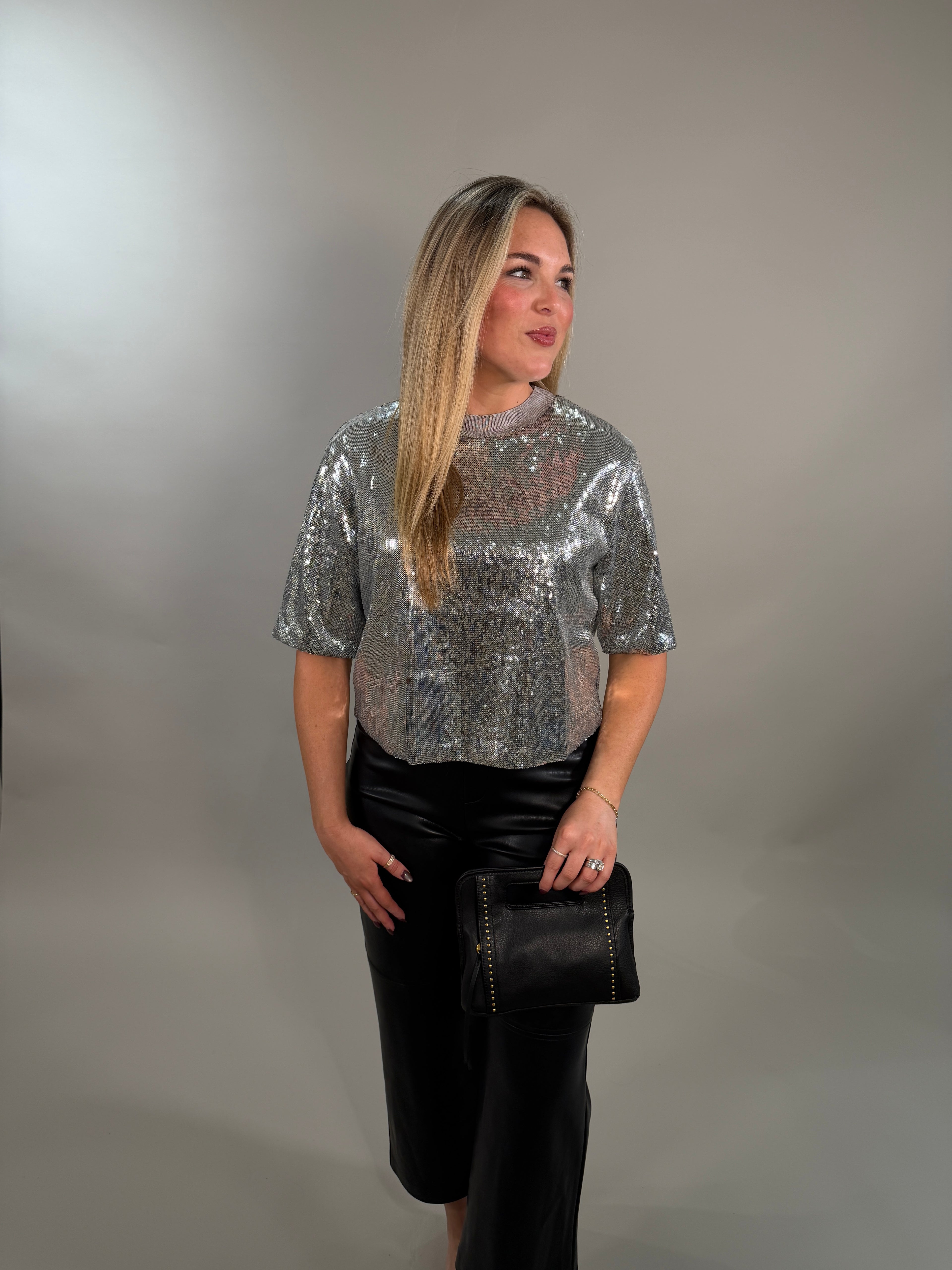 Silver Sequin Easy-Fit Tee