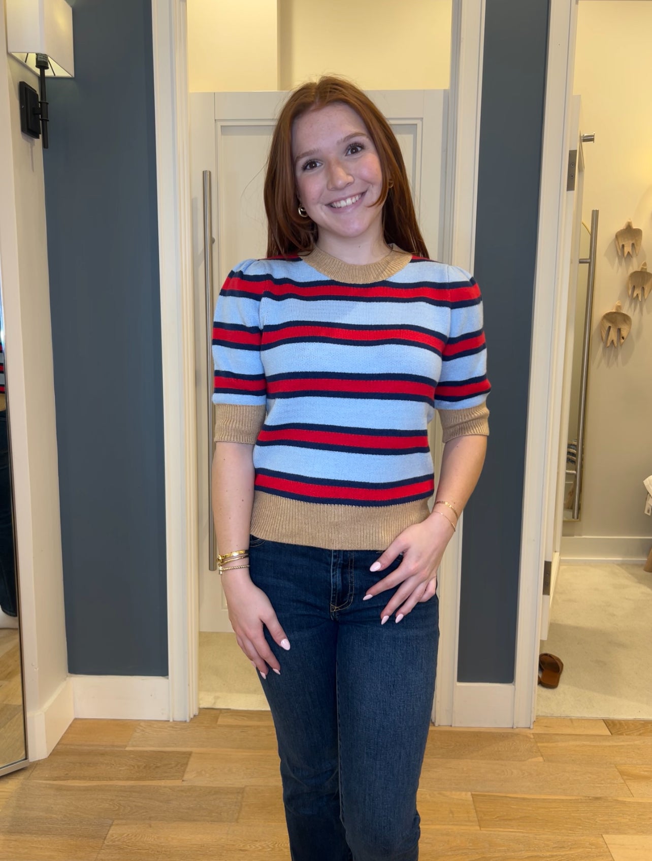 Short Sleeve Striped Knit Top