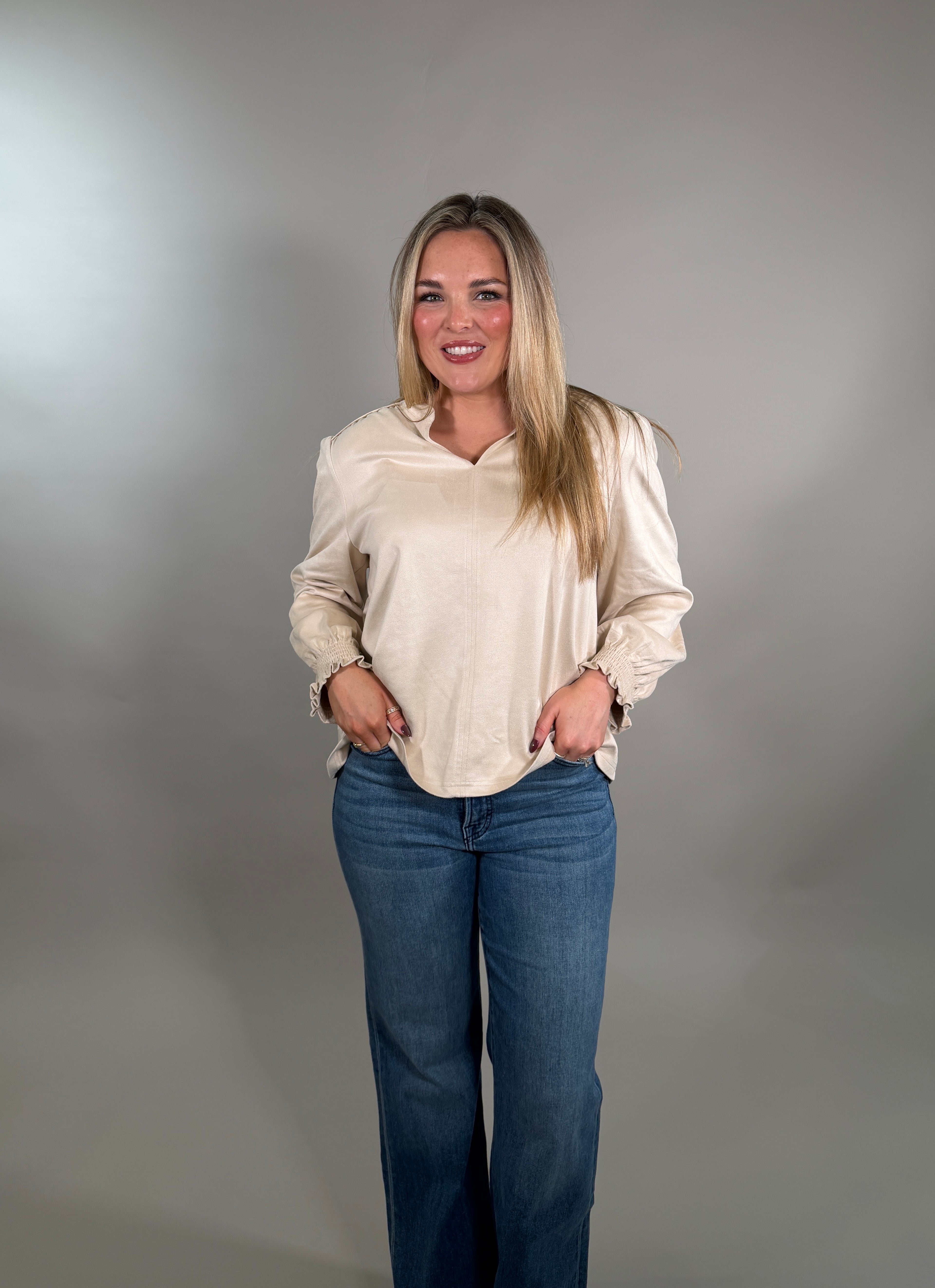 Sueded Texture V-Neck Blouse