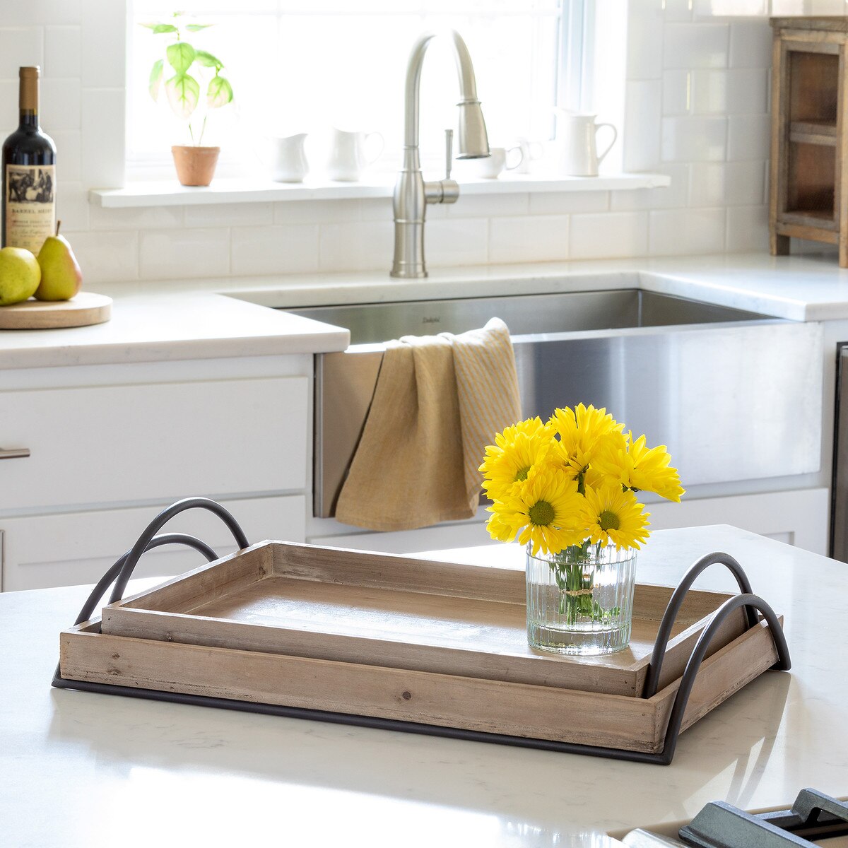Wood Trays with Iron Handle