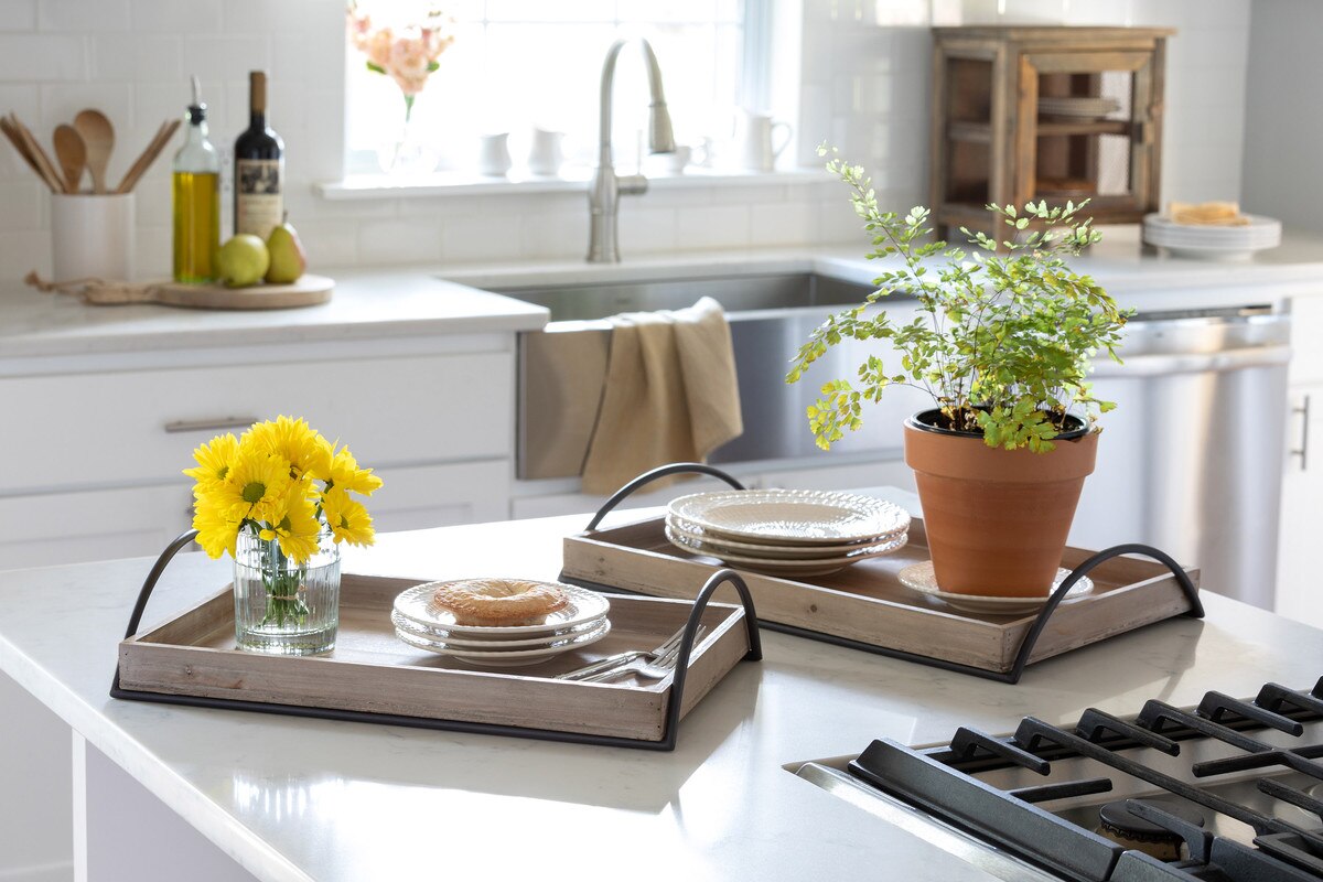 Wood Trays with Iron Handle