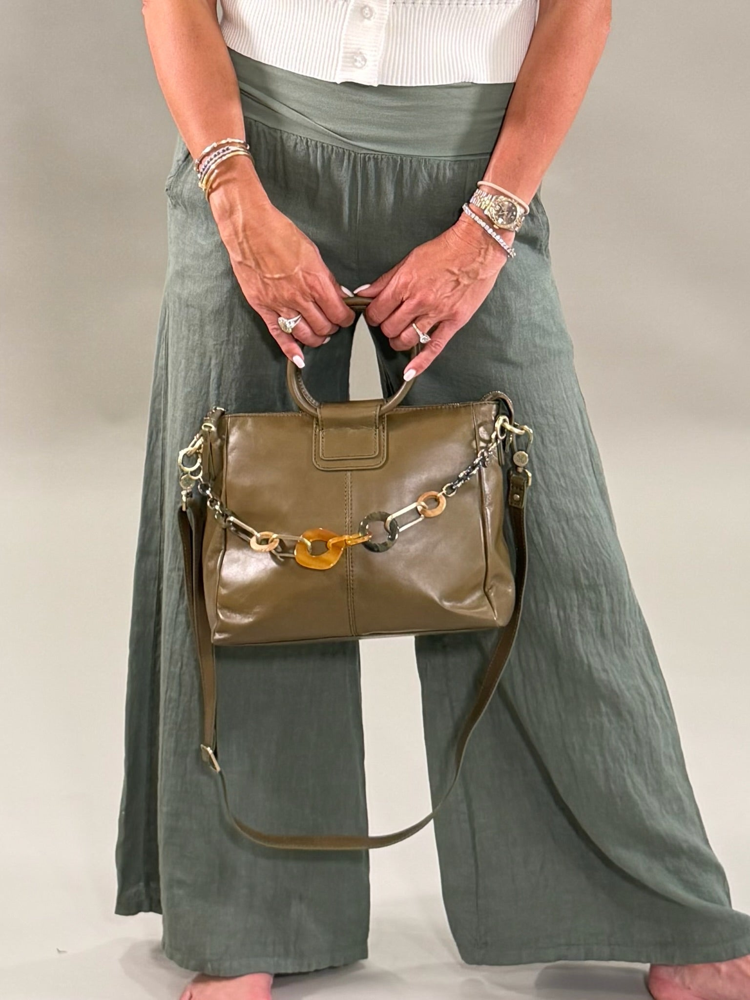 Fold-Over Waist Palazzo Linen Pant