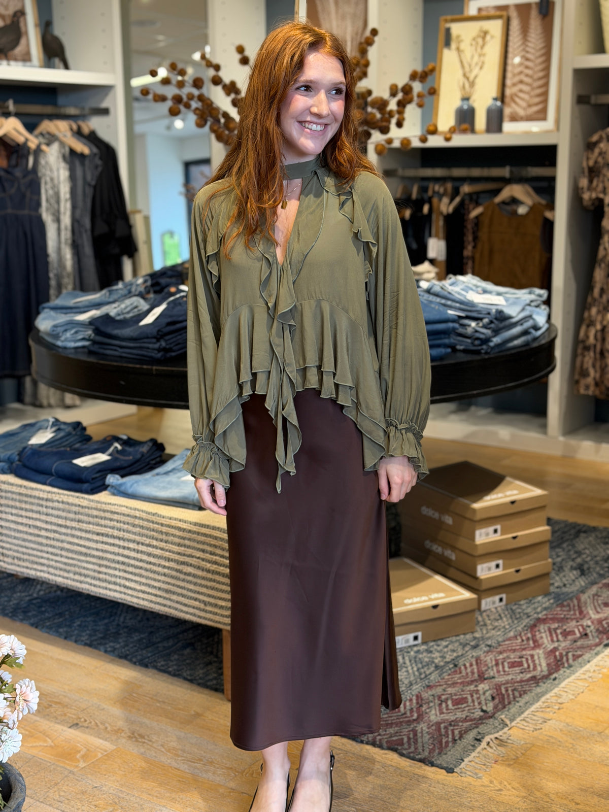 Ruffle Cutout Blouse