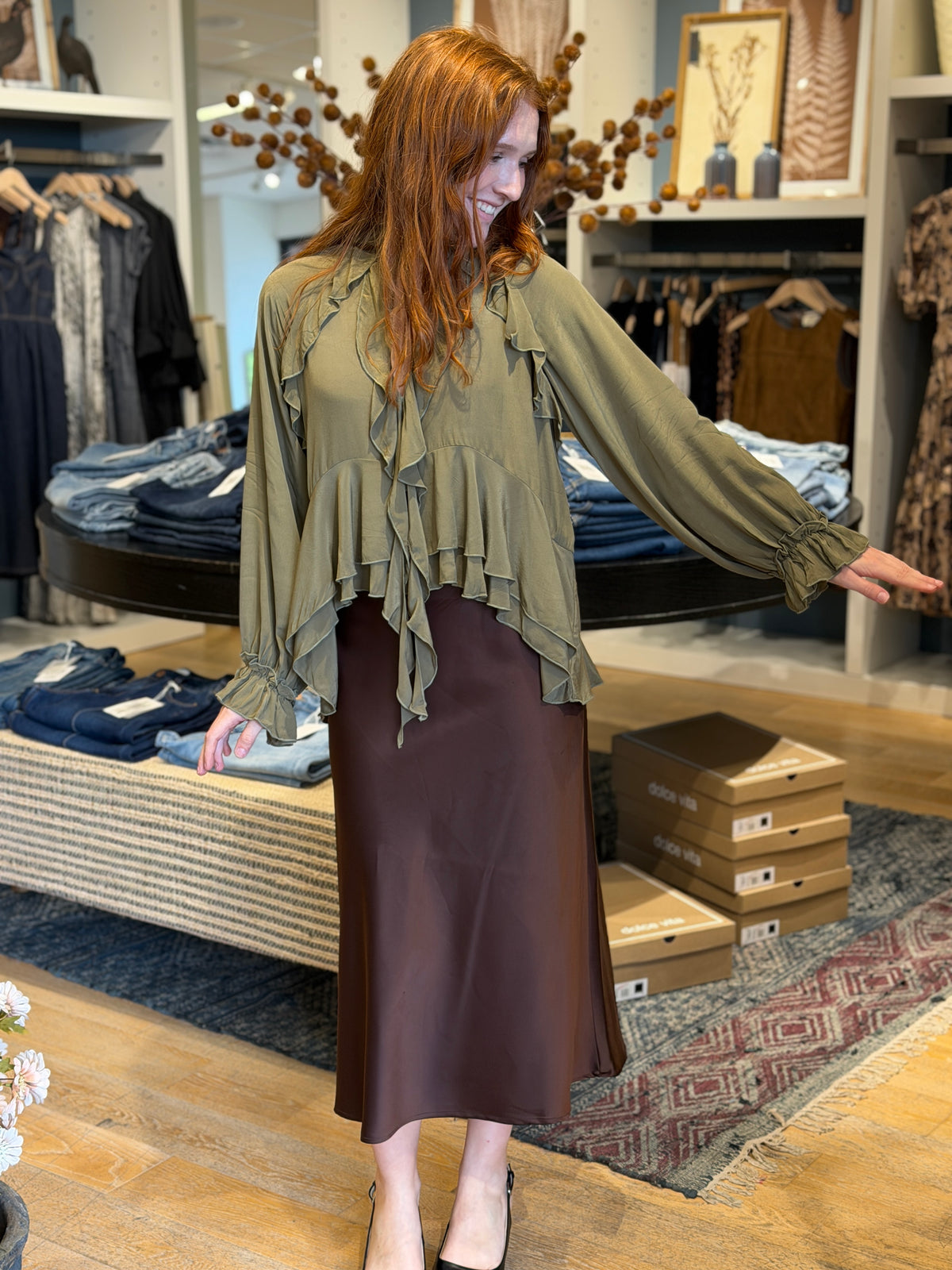 Ruffle Cutout Blouse
