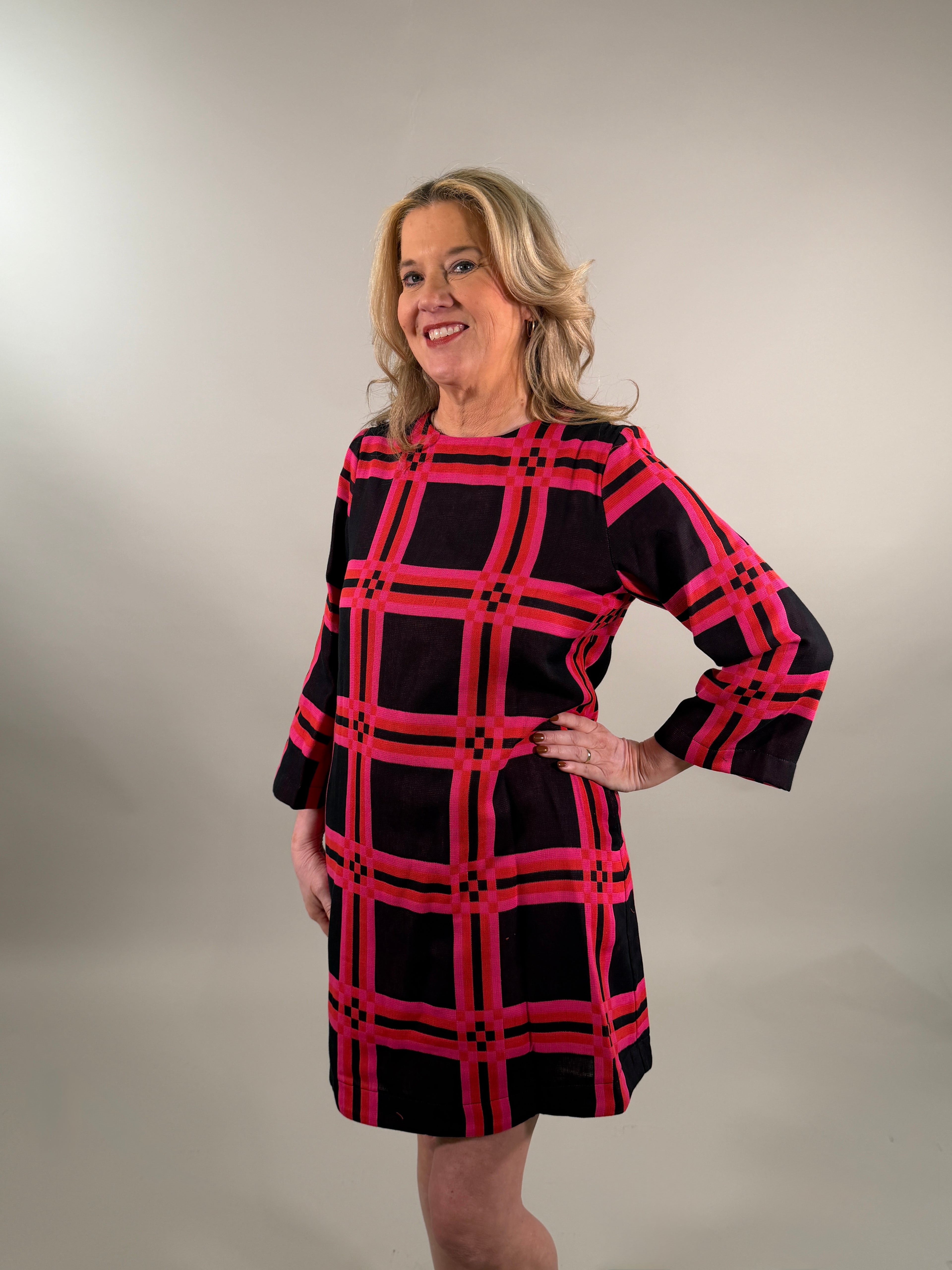 Modern Plaid Knit Easy-Fit Cocktail Dress