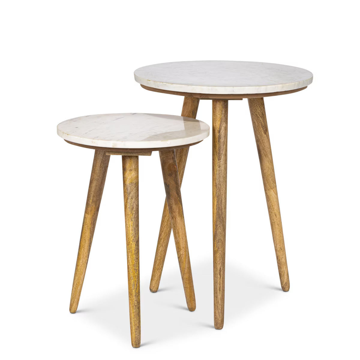 Set of 2 Marble and Wood Accent Tables,