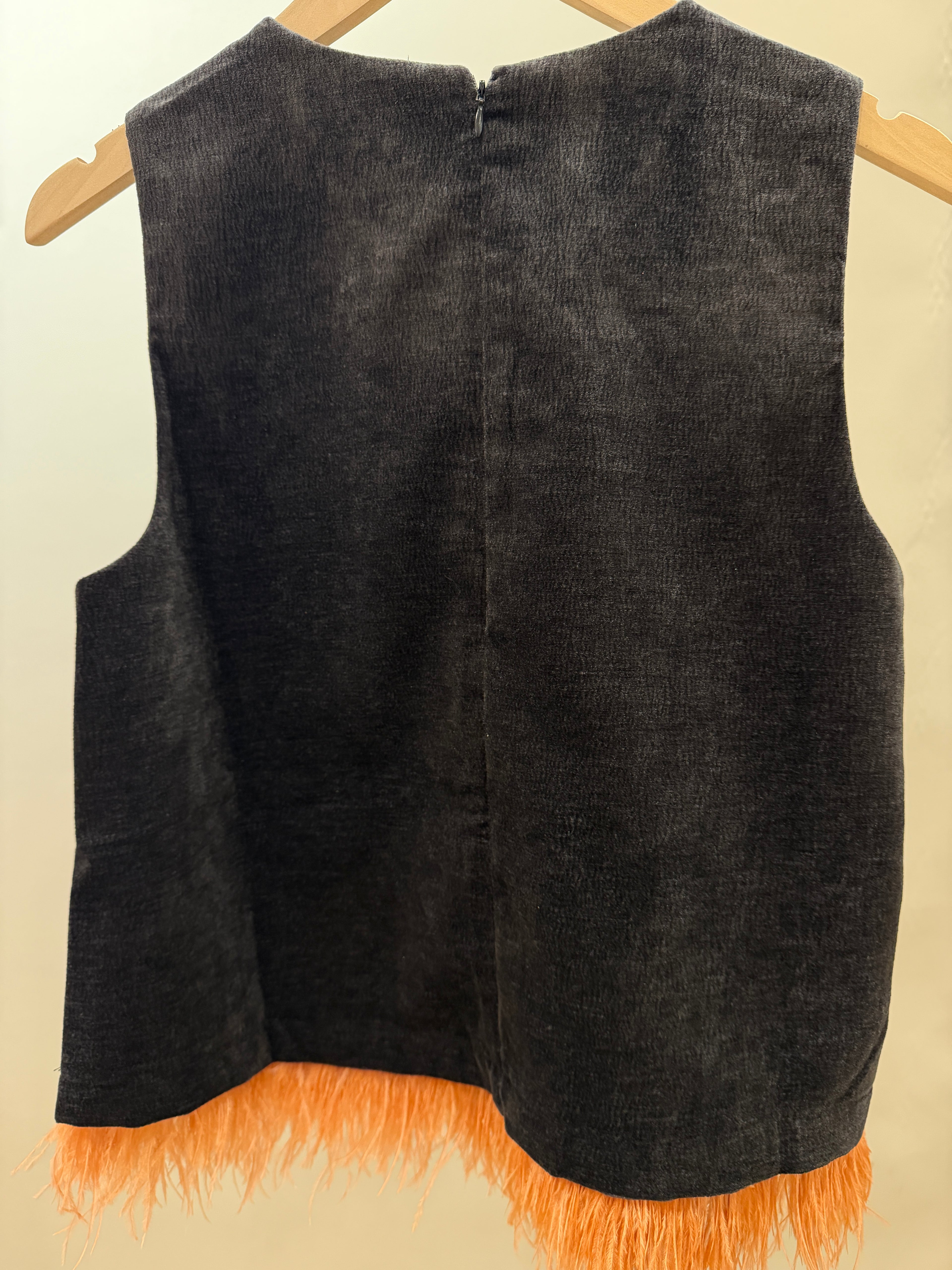 The Embroidered Velvet & Feather Tank