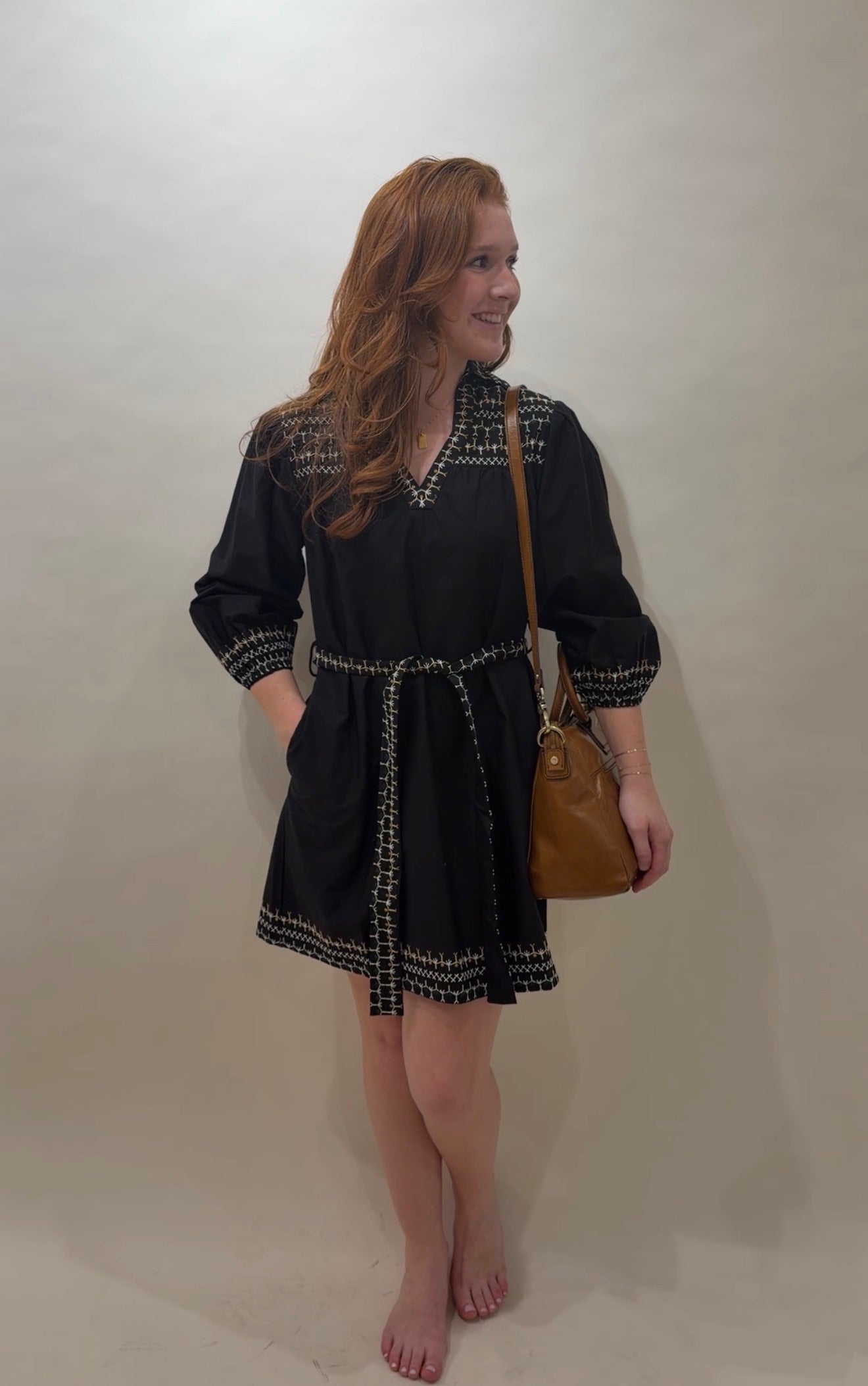 Embroidered Puff-Sleeve Minidress