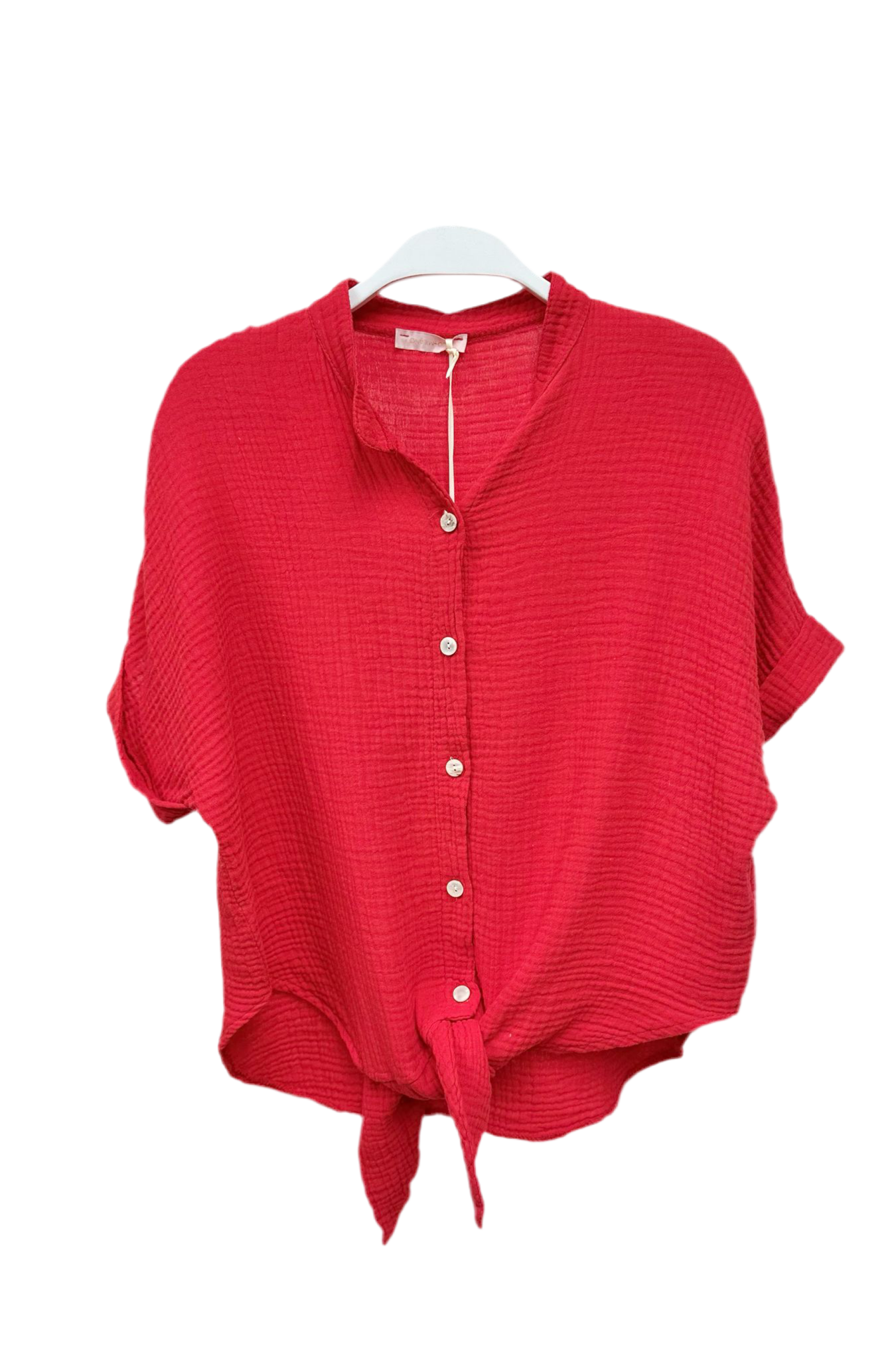 Cotton Gauze Button-Down Tie Top