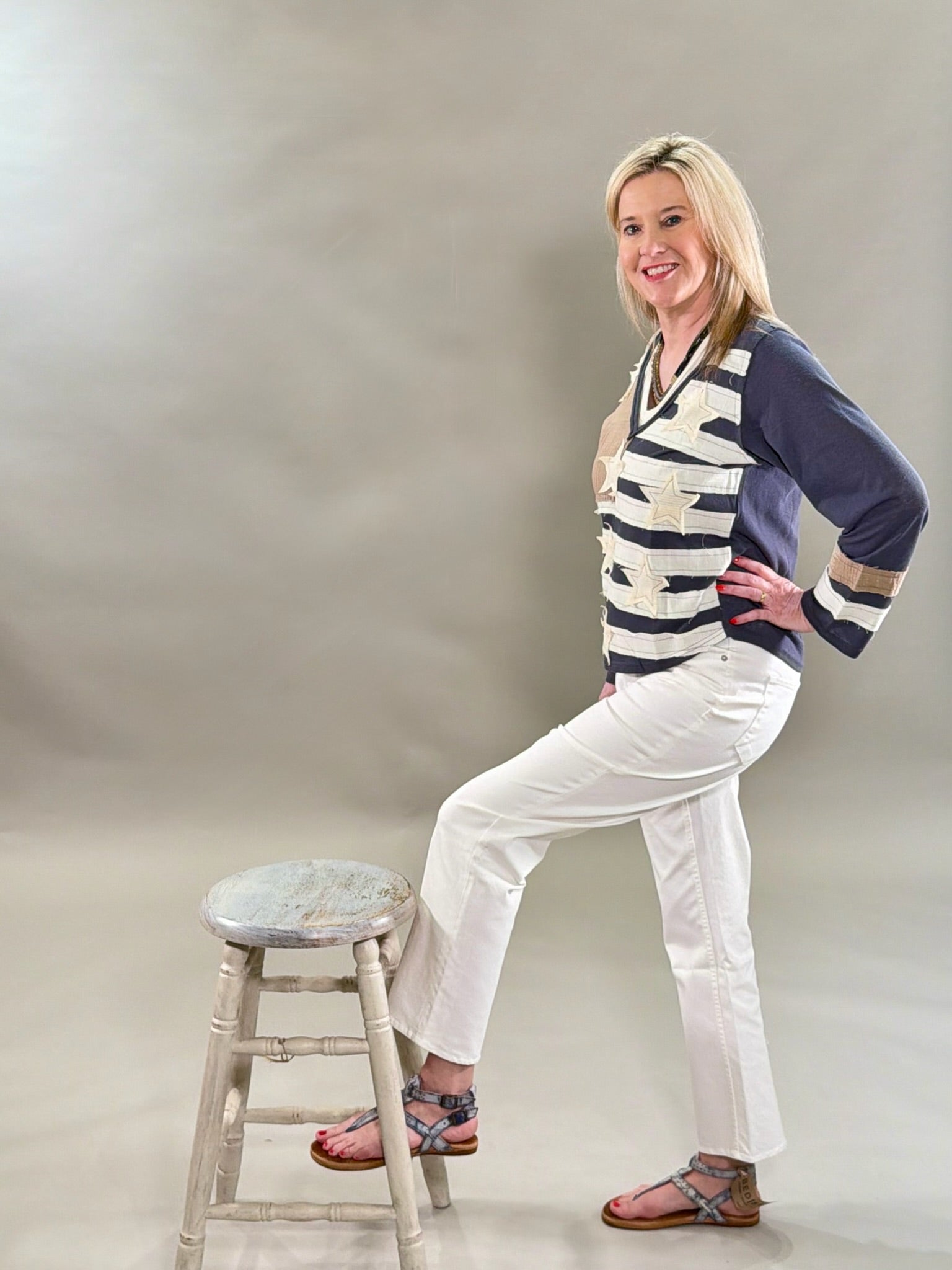 Patriotic Patchwork Star V-Neck Top