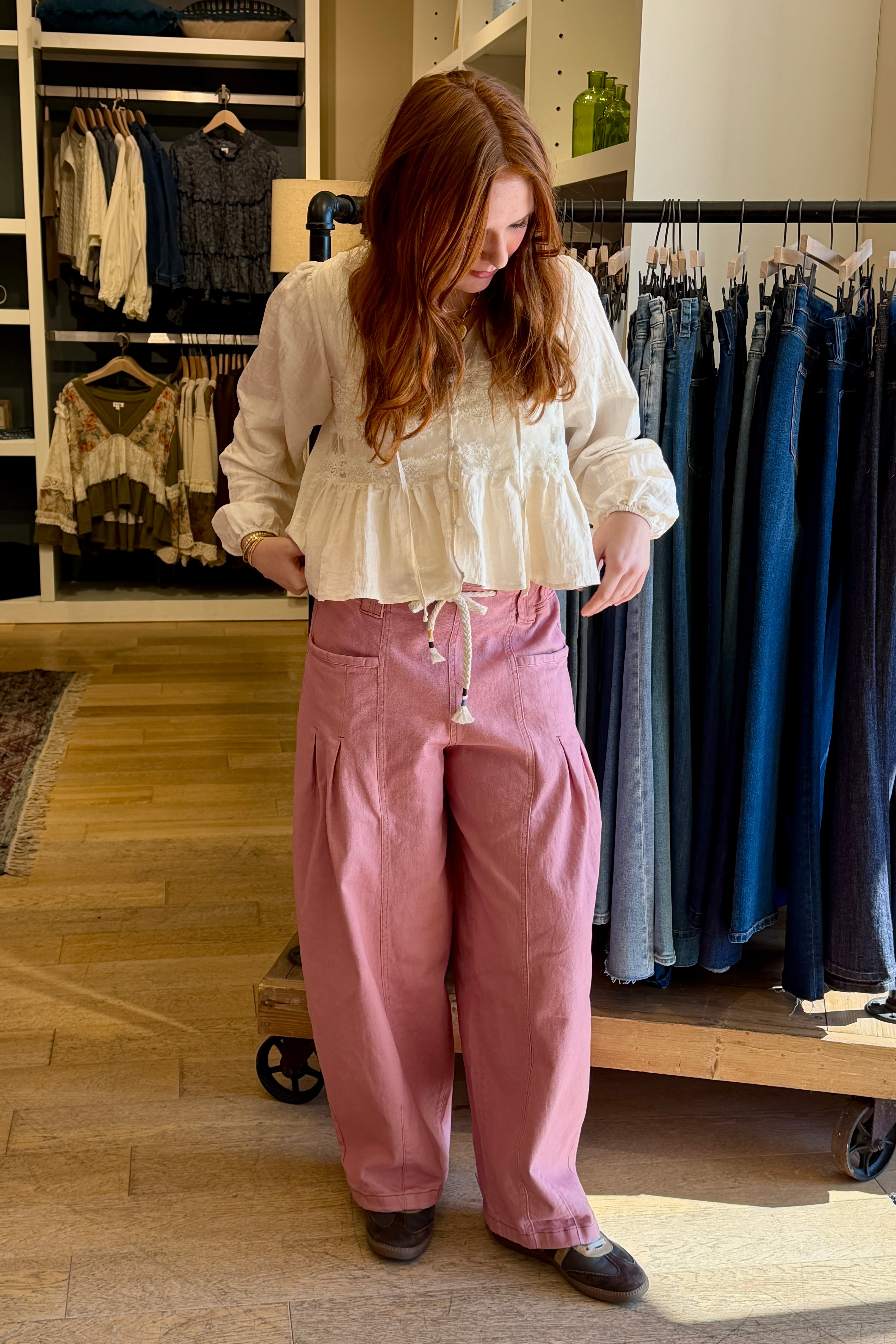 Barrel Pull On Twill Jeans