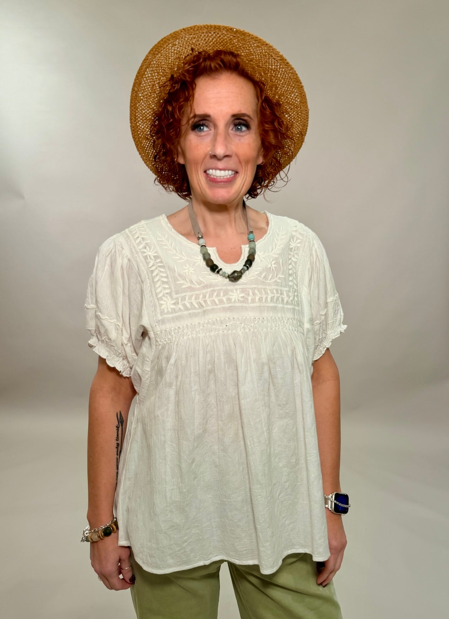 Breathable Embroidered Monochrome Blouse