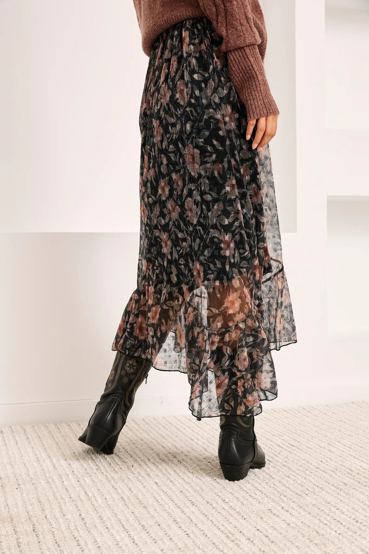 Printed Tulle Midi Skirt