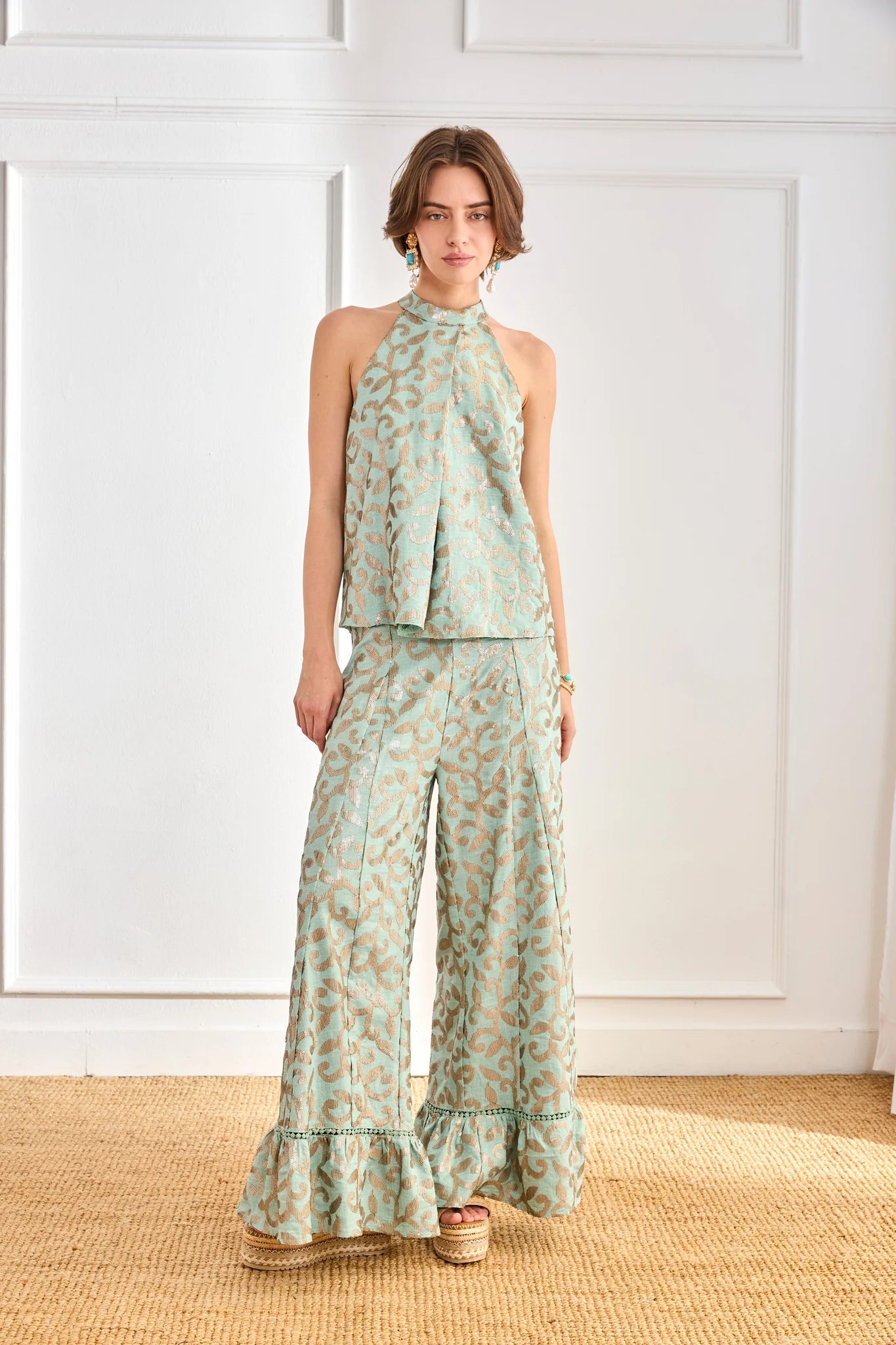 Mint Halter Top with Sequins