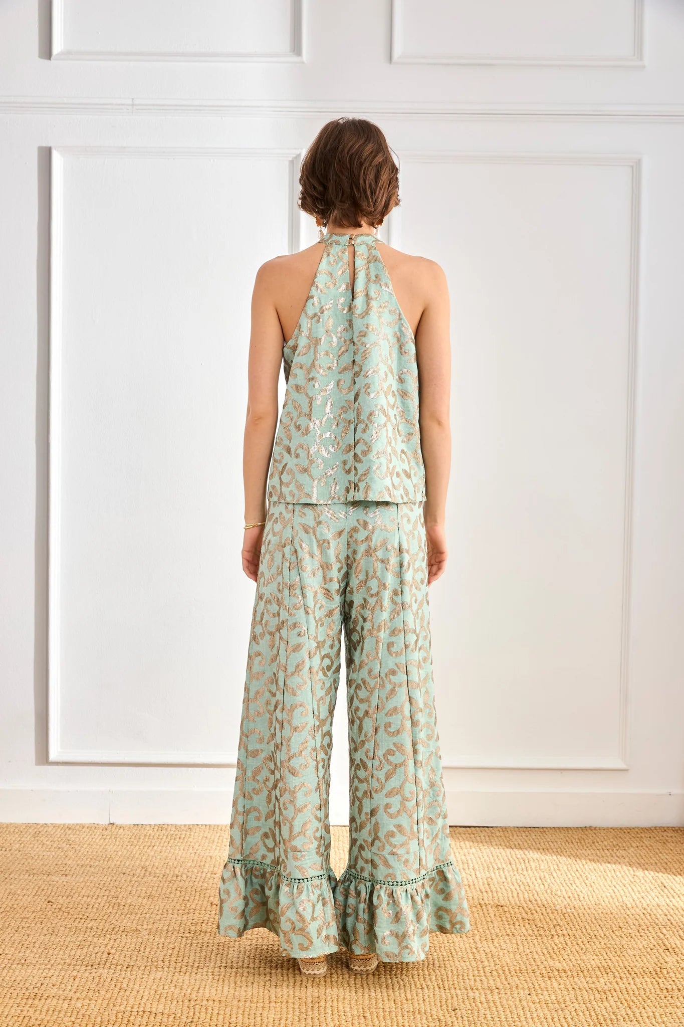 Mint Halter Top with Sequins