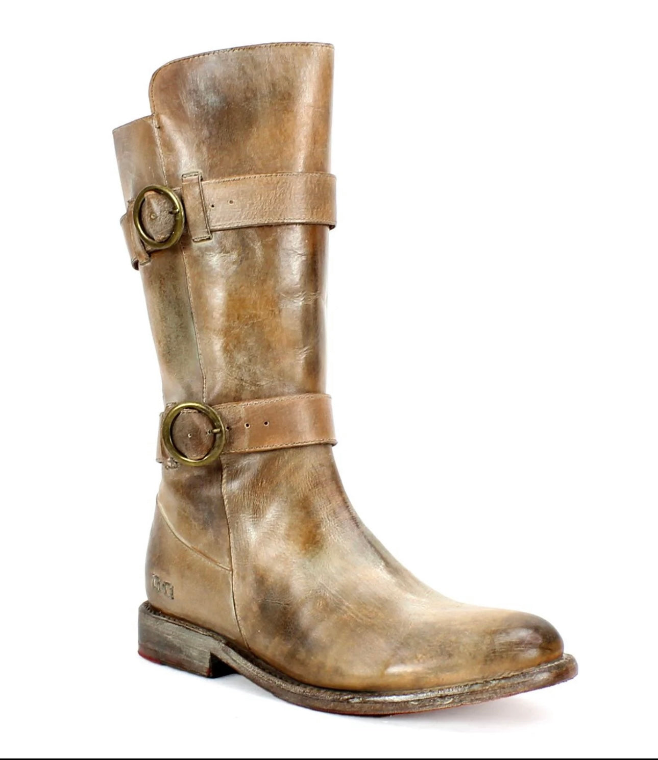 Mid-Calf Tan Rustic Double Buckle Boot