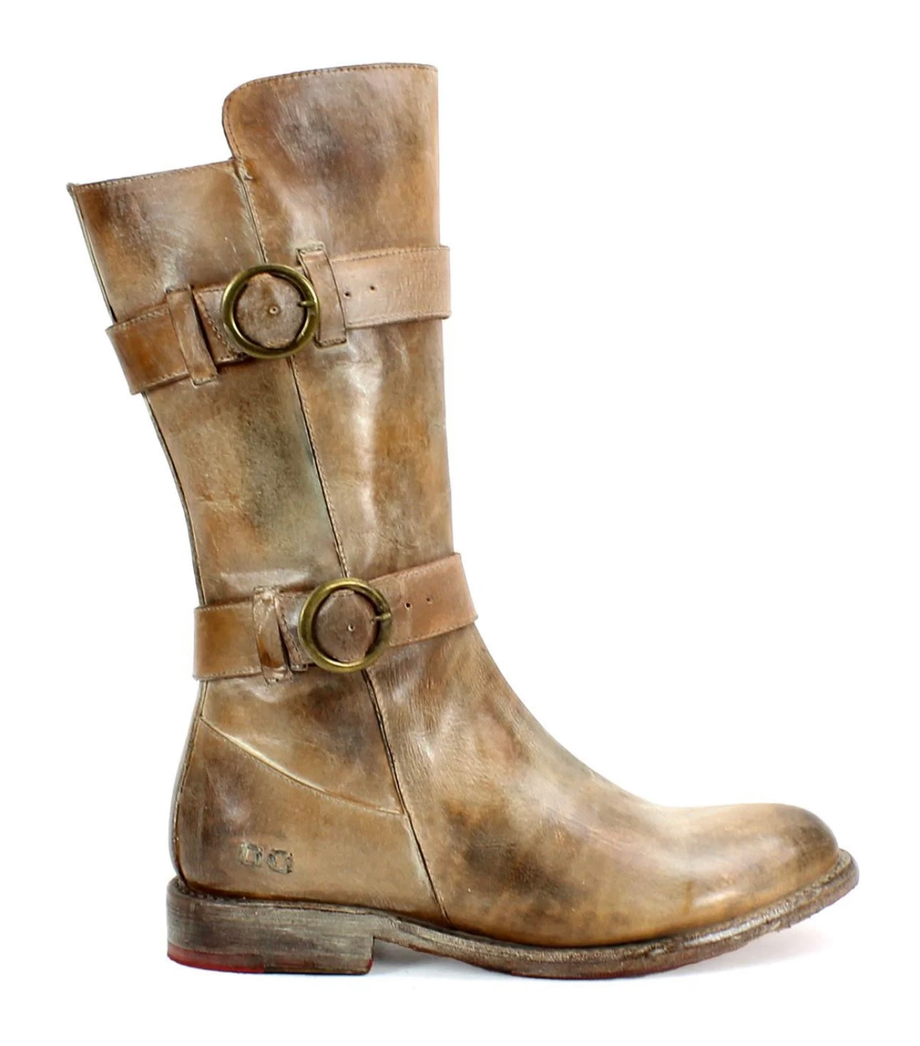 Mid-Calf Tan Rustic Double Buckle Boot