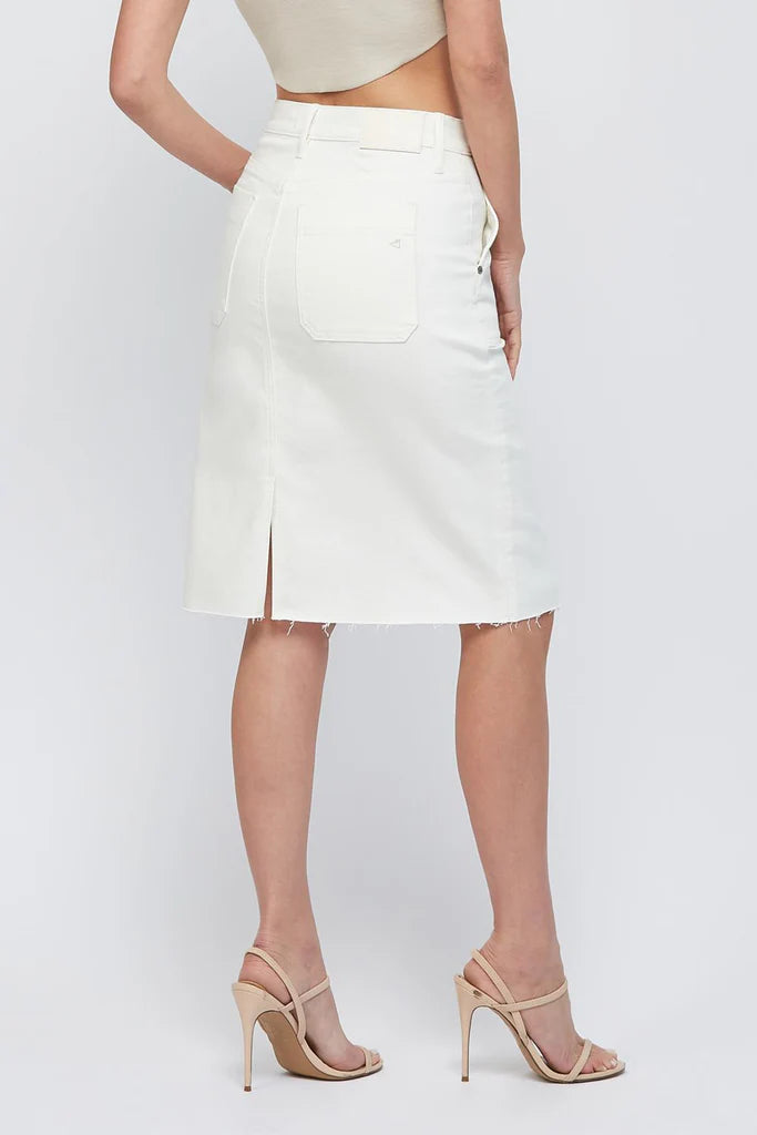 High Waist White Denim Skirt with Front Pockets