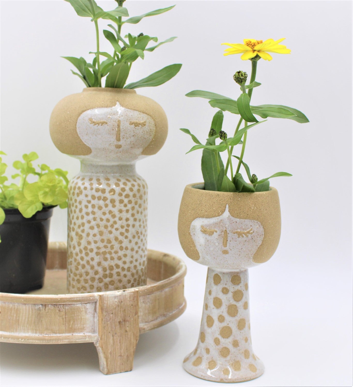 5x9" Ceramic Face Vase, Natural White
