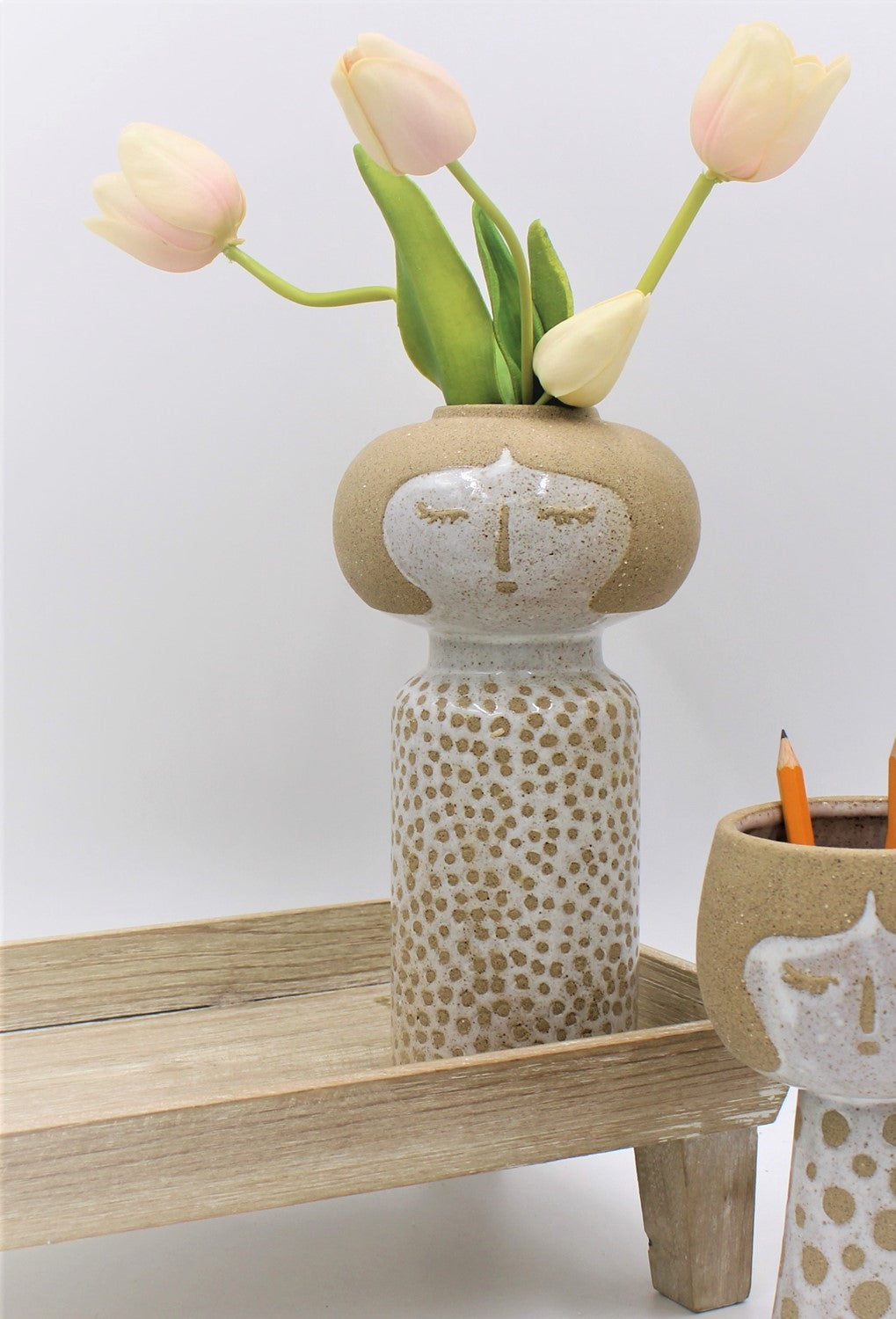 5x9" Ceramic Face Vase, Natural White