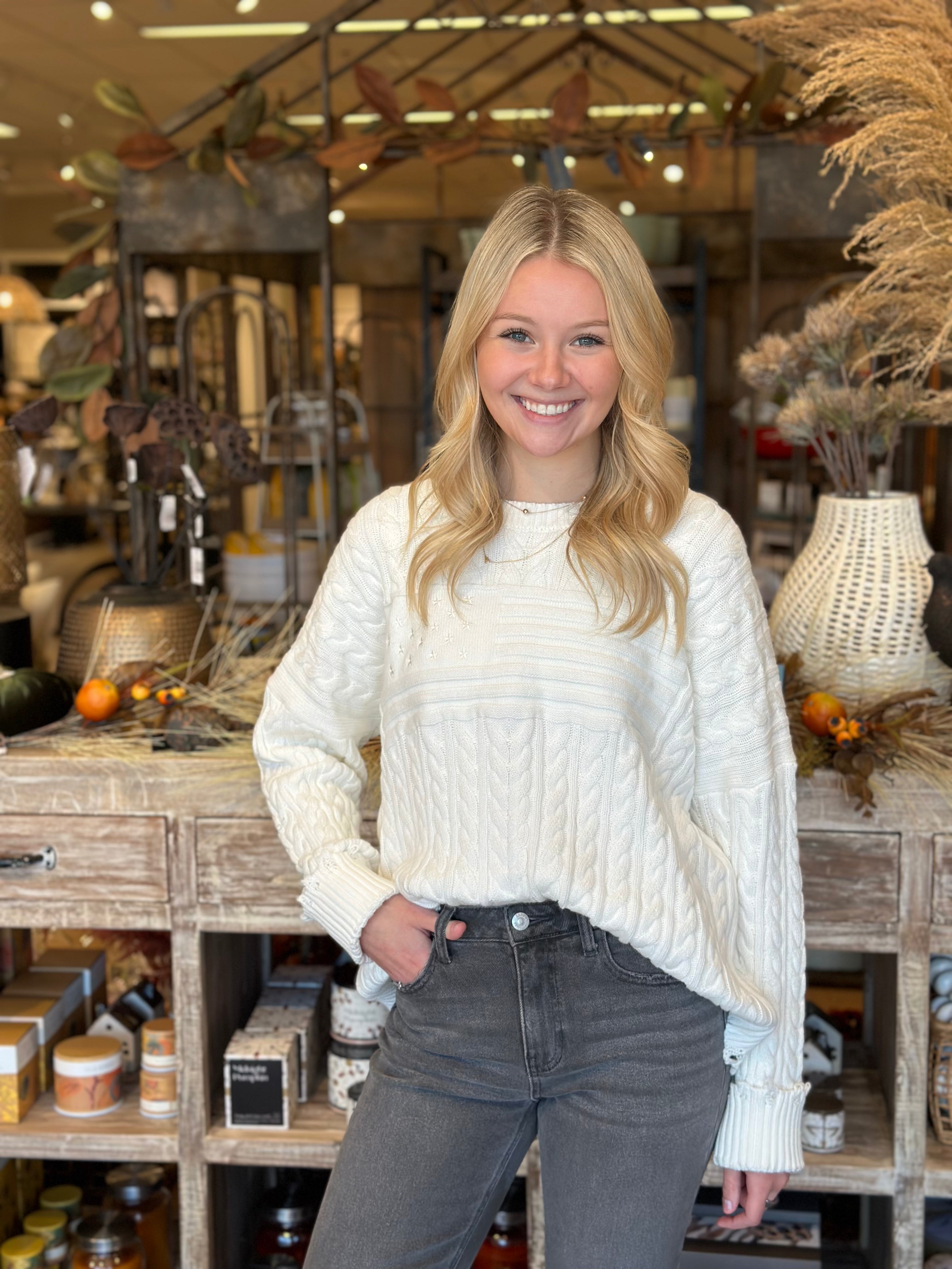 Cream American Flag Sweater