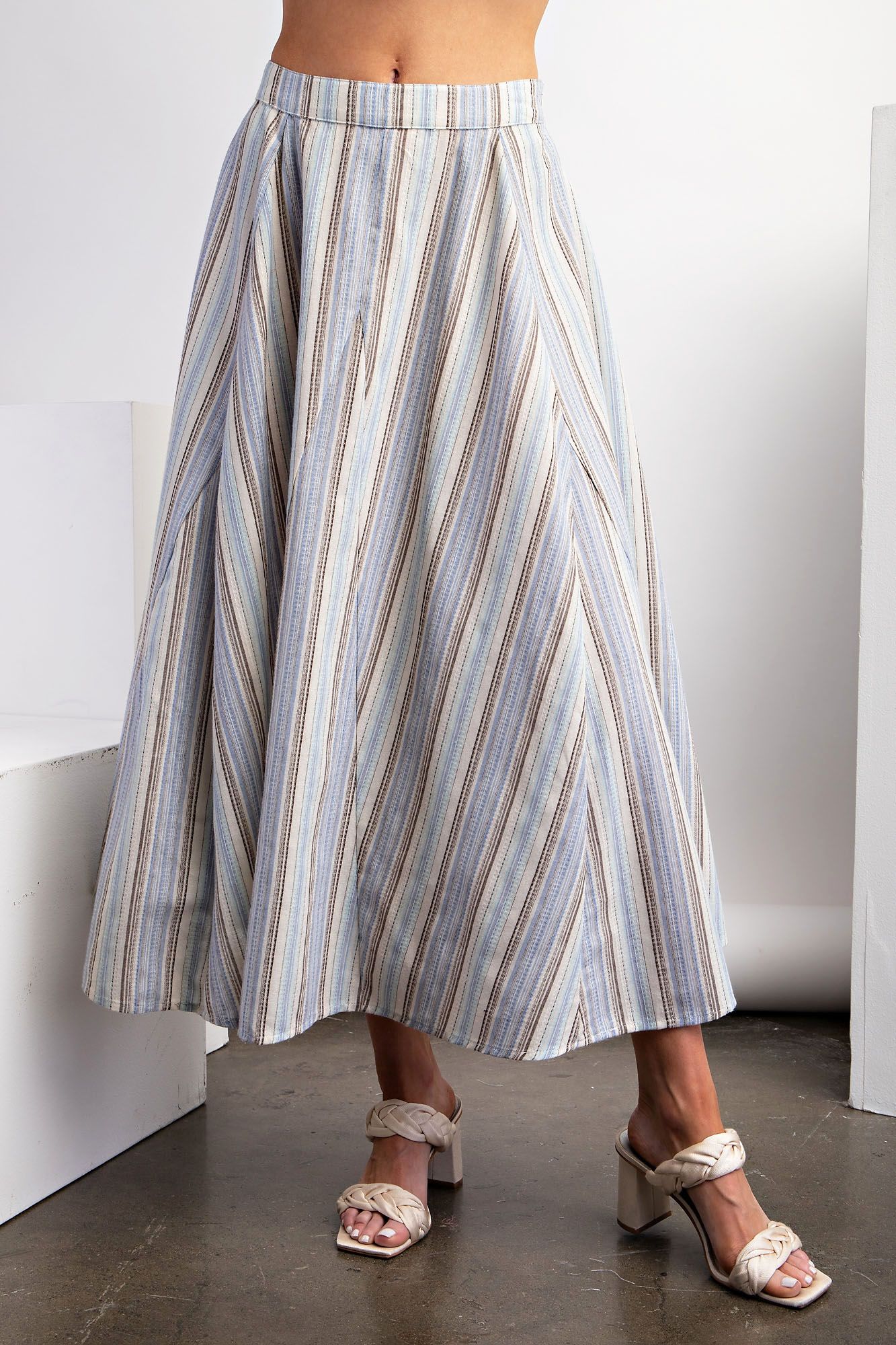 Striped Poly Linen Maxi Skirt