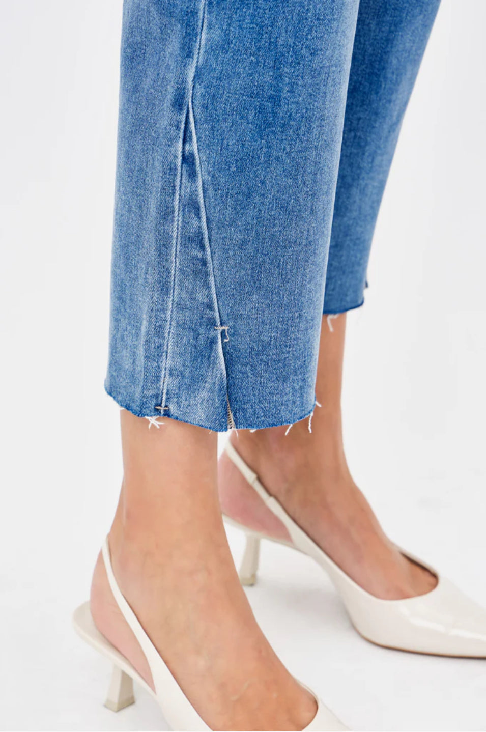 TRACEY Medium Dark Hem Slit Cropped Relaxed Straight