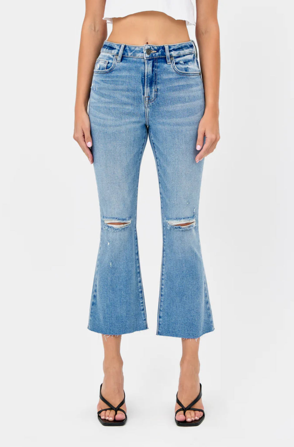 HAPPI Medium Light Distressed Cropped Flare