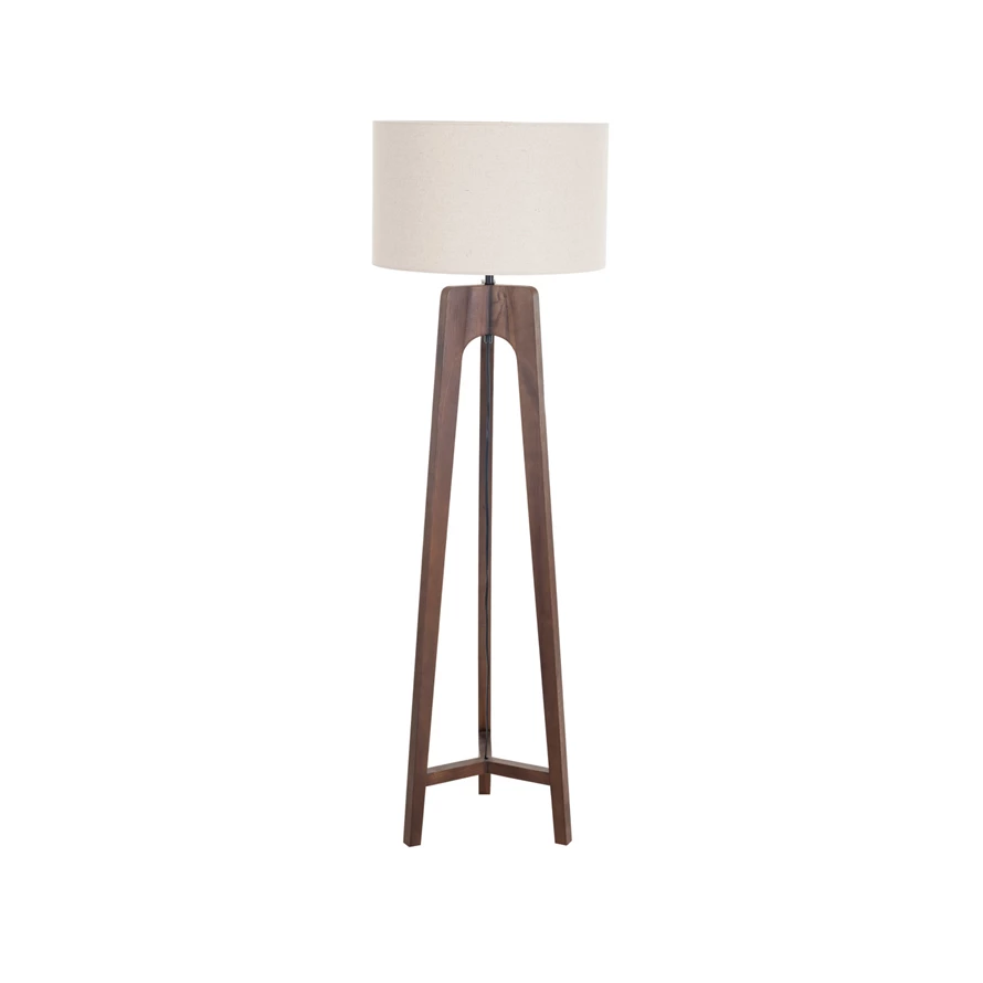 Rubberwood Tripod Floor Lamp w/ Linen Shade