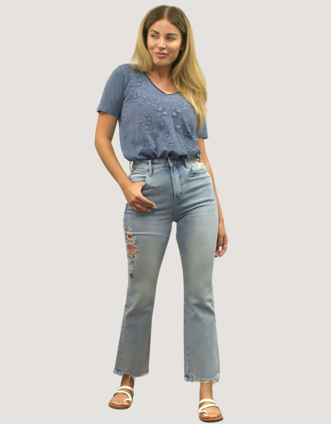 Floral Embroidered Light Wash Jeans