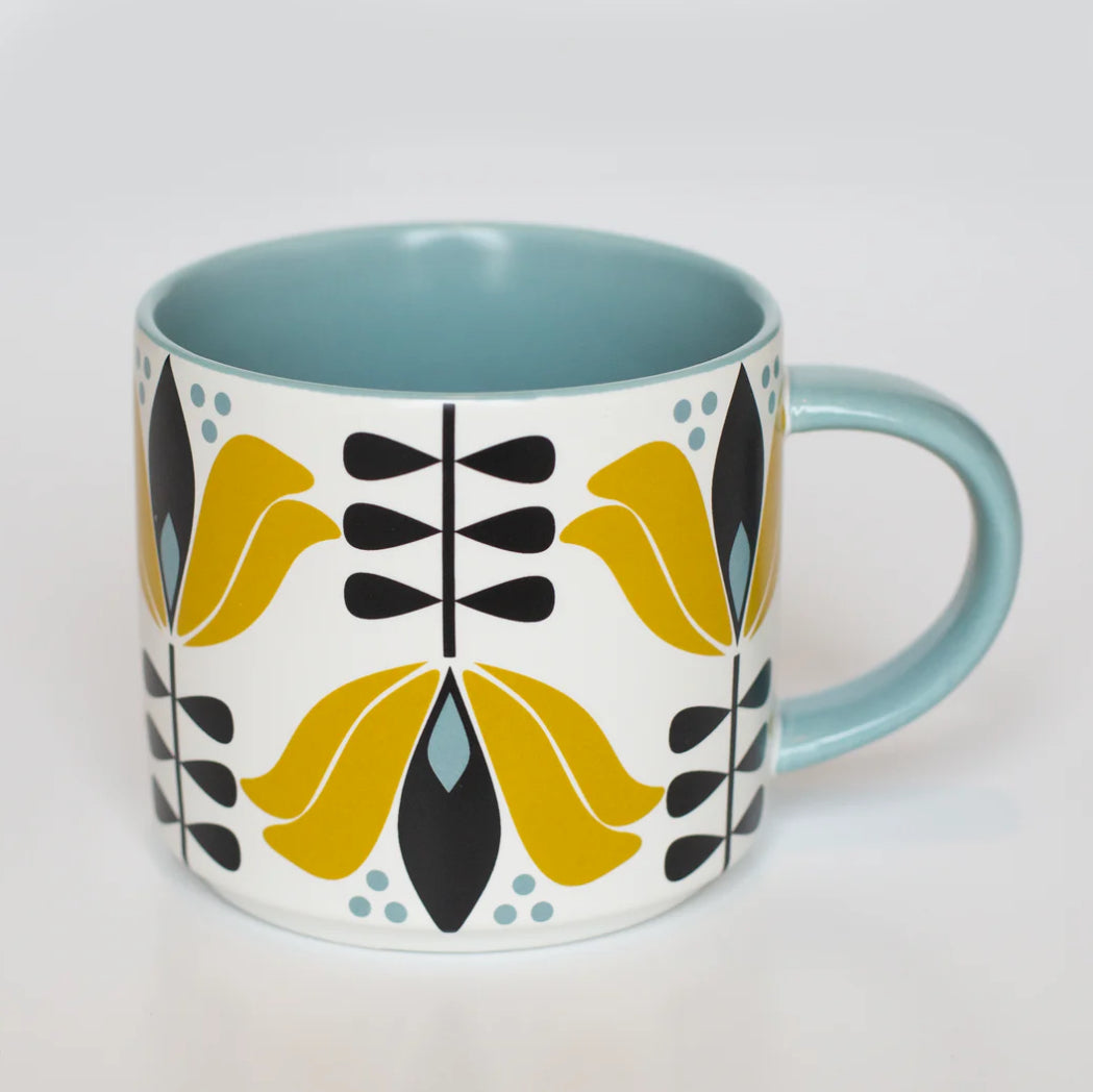 Yellow Lotus Flower Mid Century Modern Coffee Mug