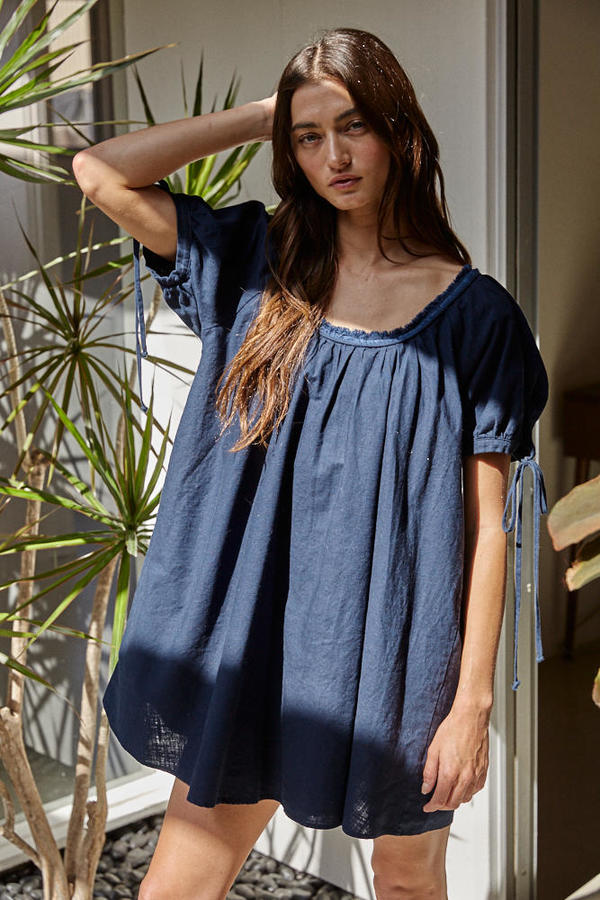 Airy Linen-Blend Babydoll Dress