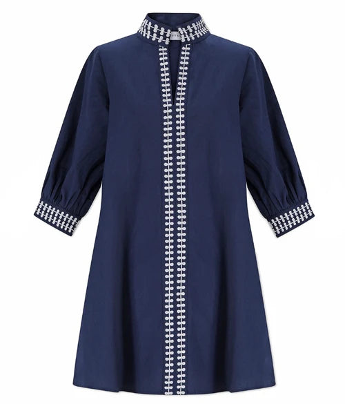 Navy Cotton Poplin with Embroidery Dress