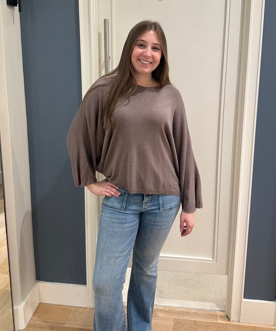 Velma Taupe Wide Neck Sweater Top