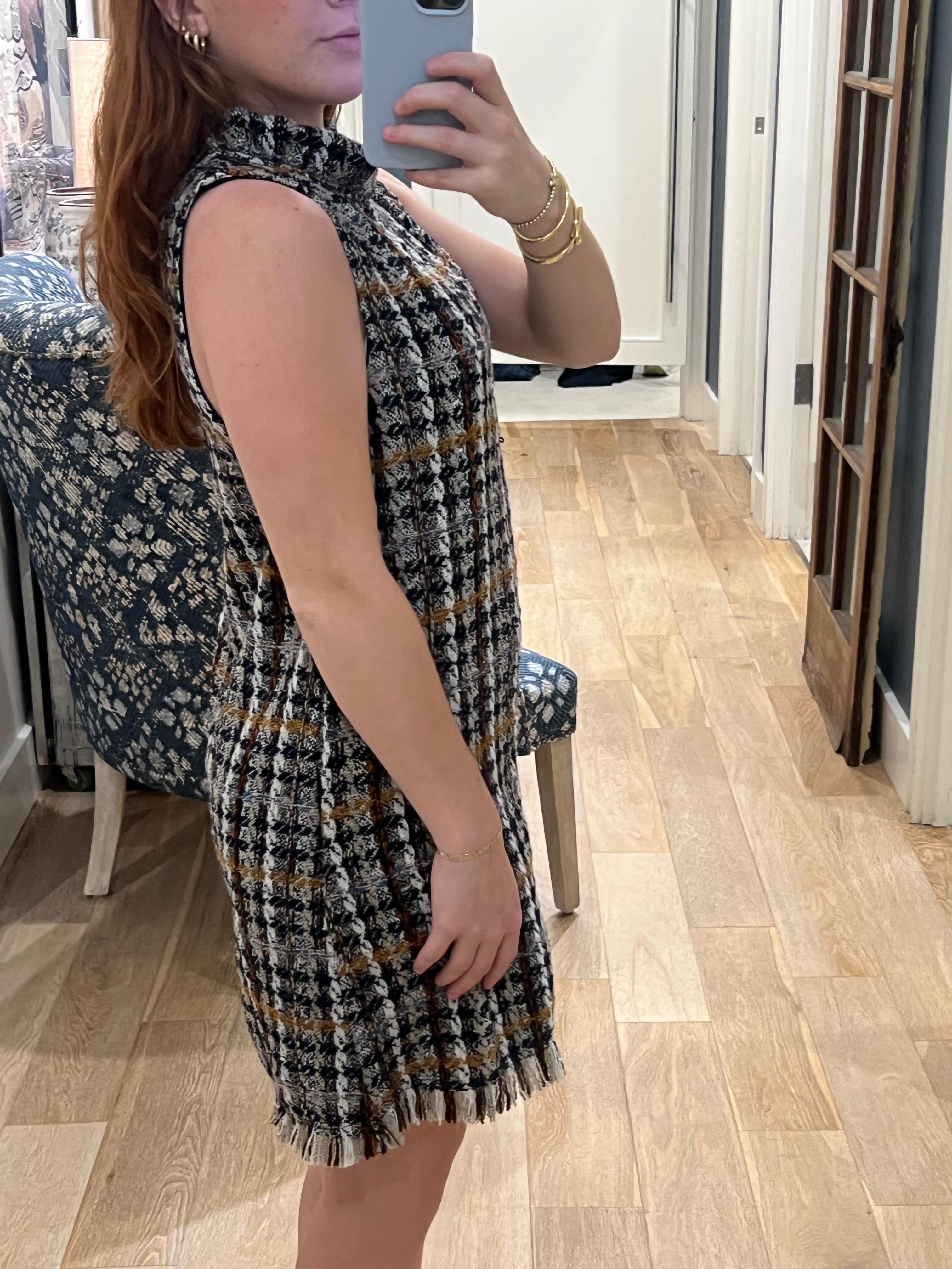 Sleeveless Plaid Tweed Dress