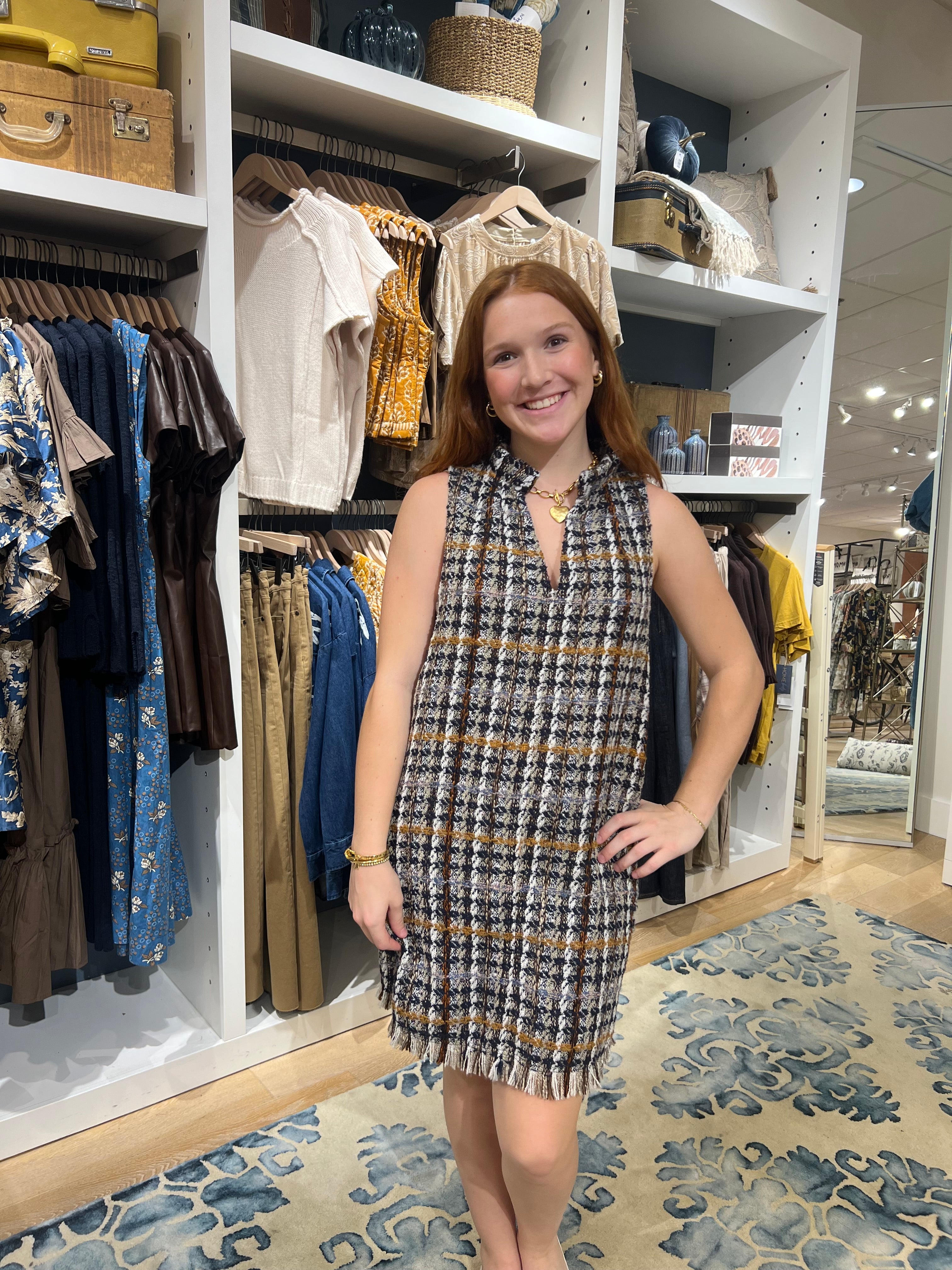 Sleeveless Plaid Tweed Dress