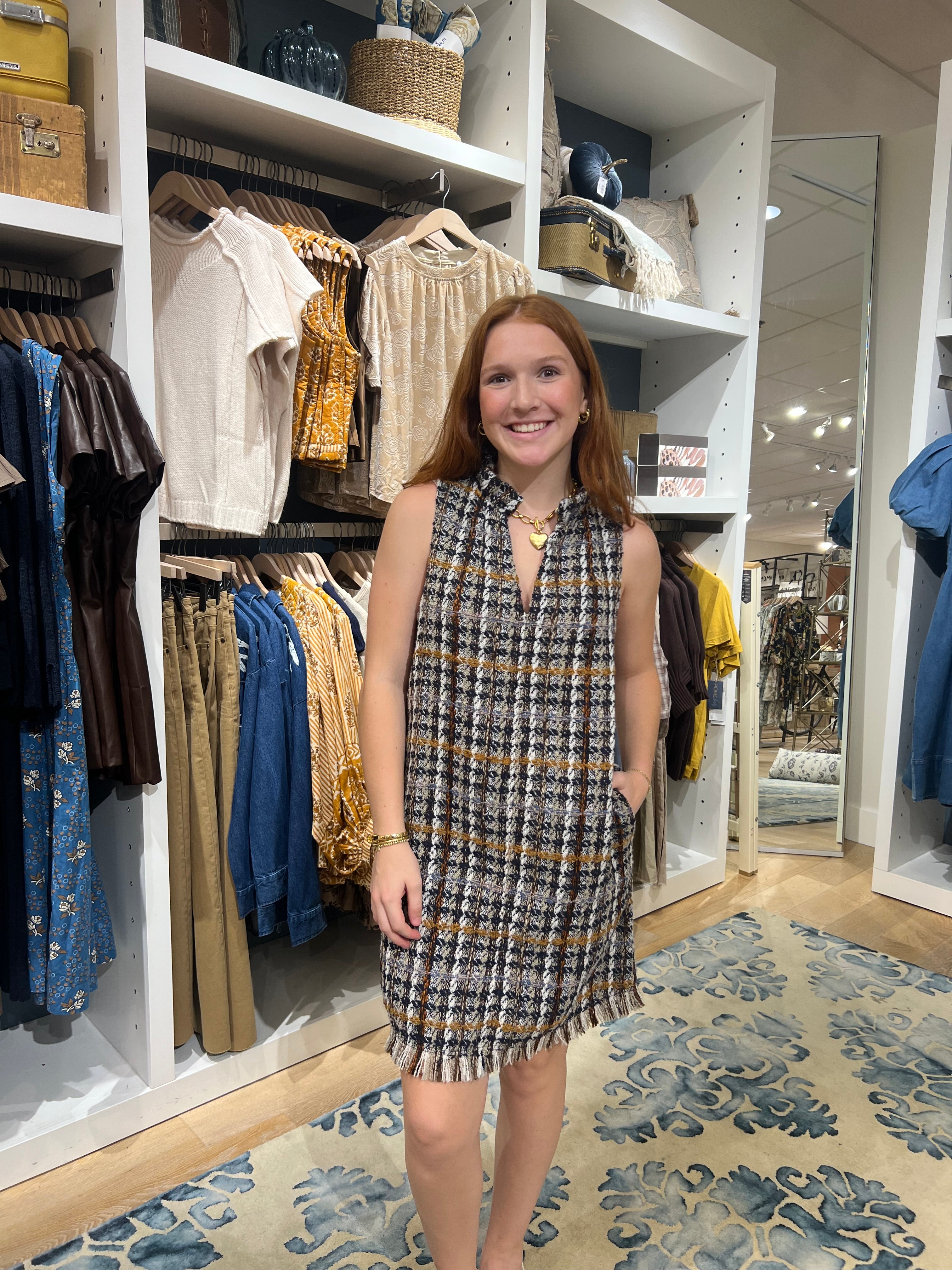 Sleeveless Plaid Tweed Dress