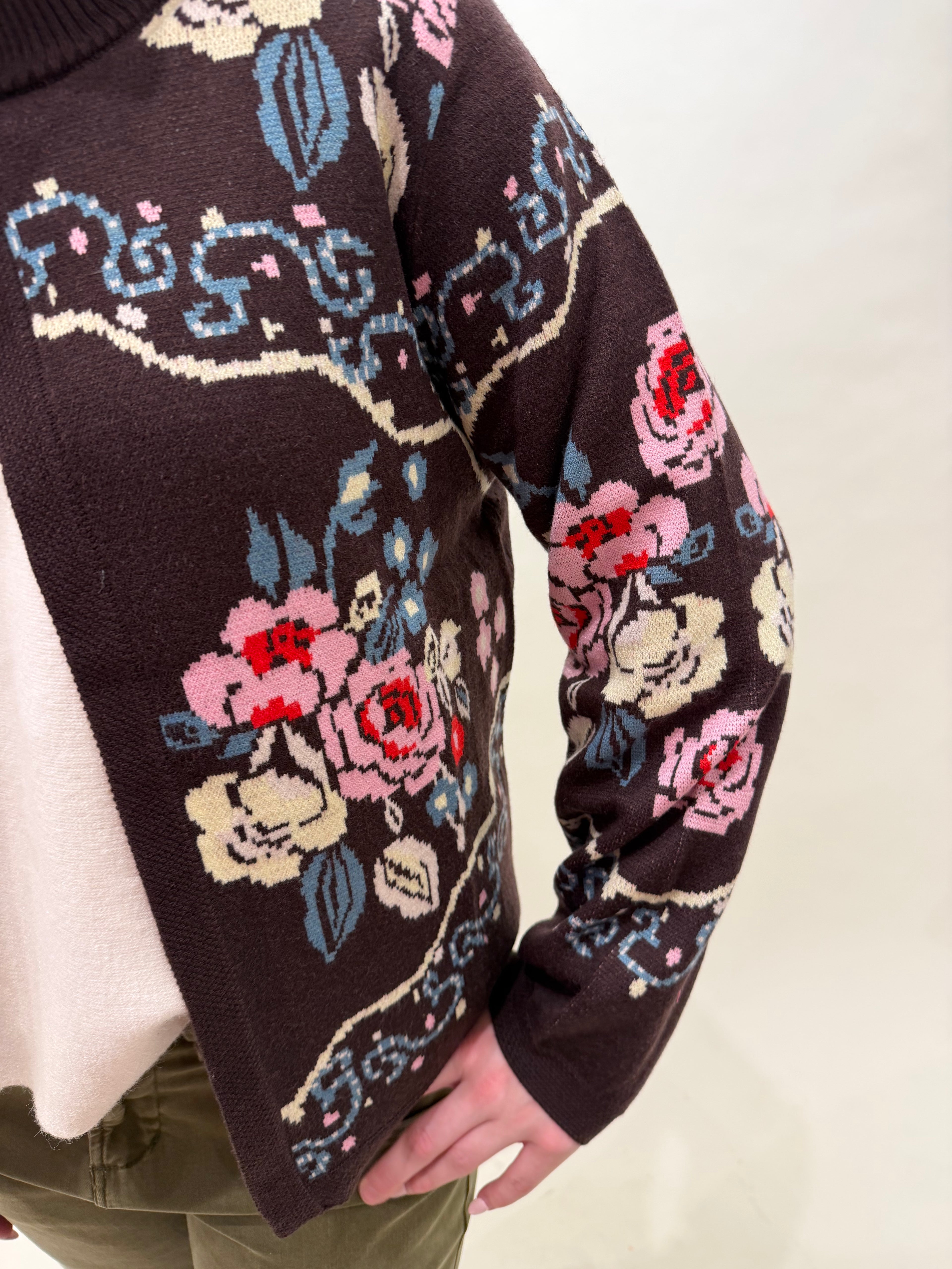 Embroidered Floral Sweater Jacket