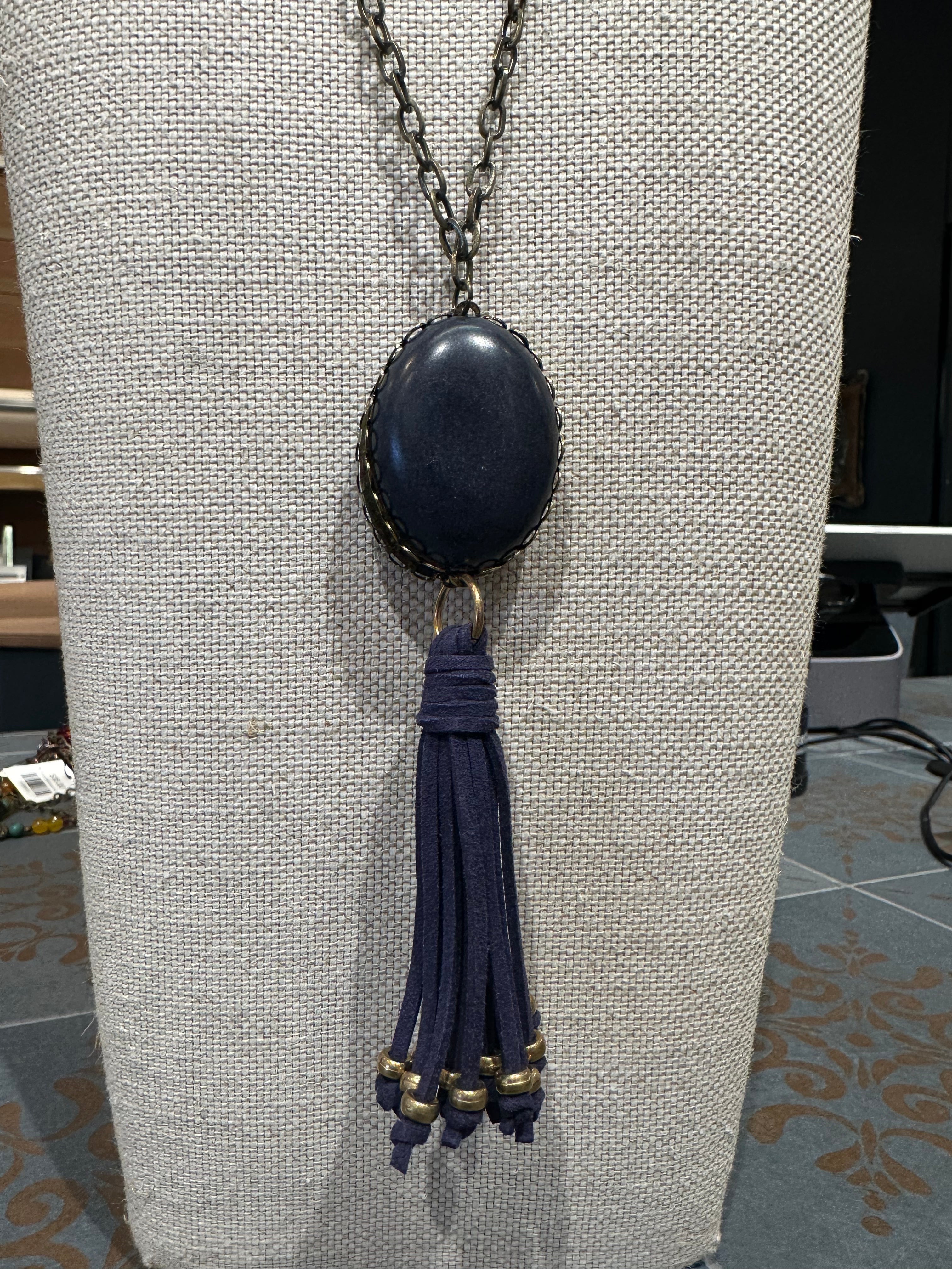 Blue Tassel Pendant Necklace