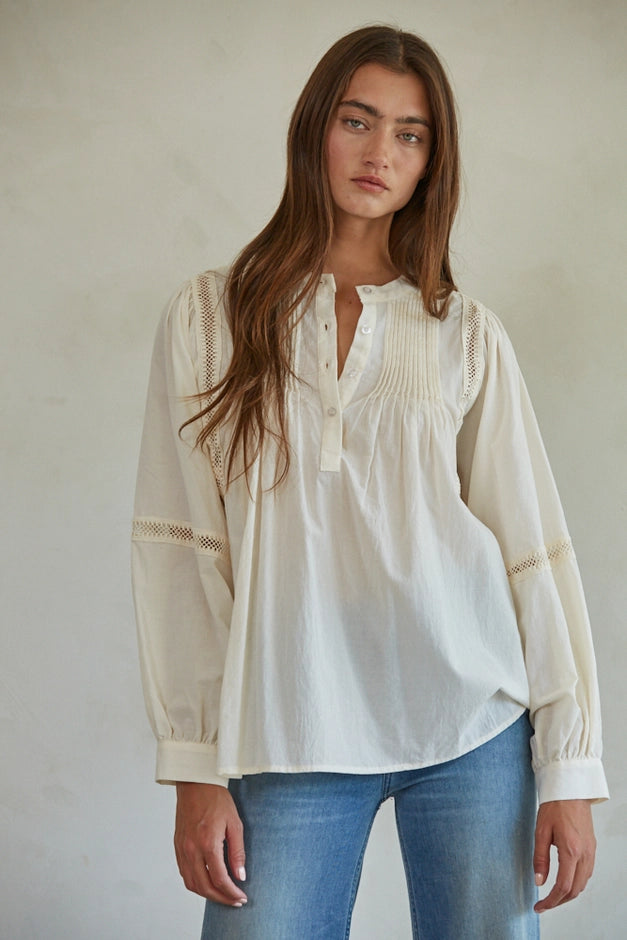 Woven Long Sleeve Button Up Top