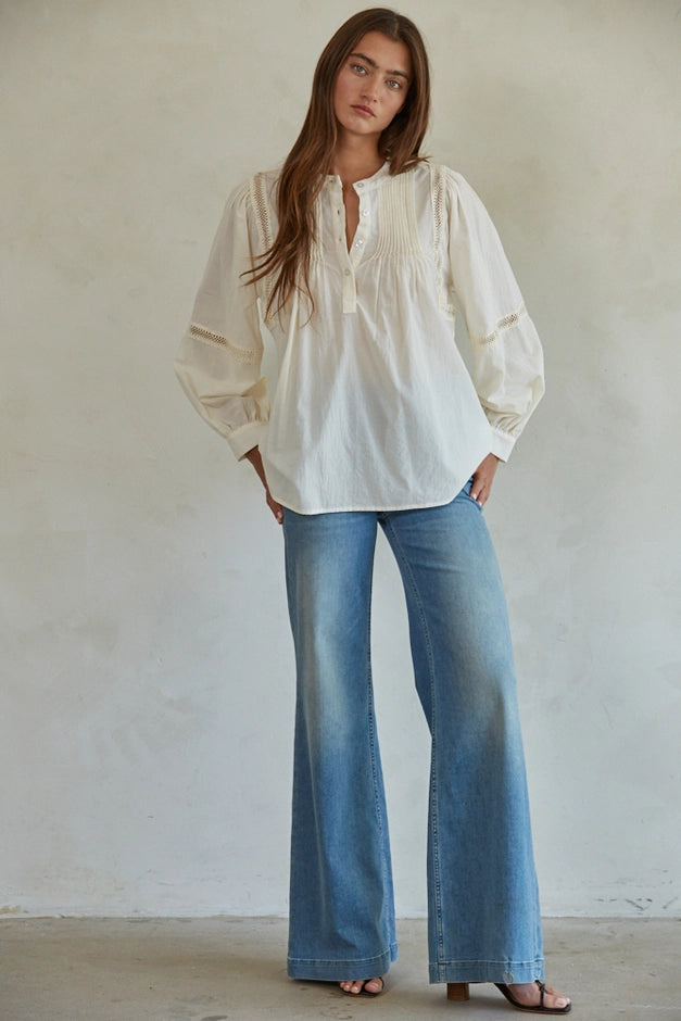 Woven Long Sleeve Button Up Top