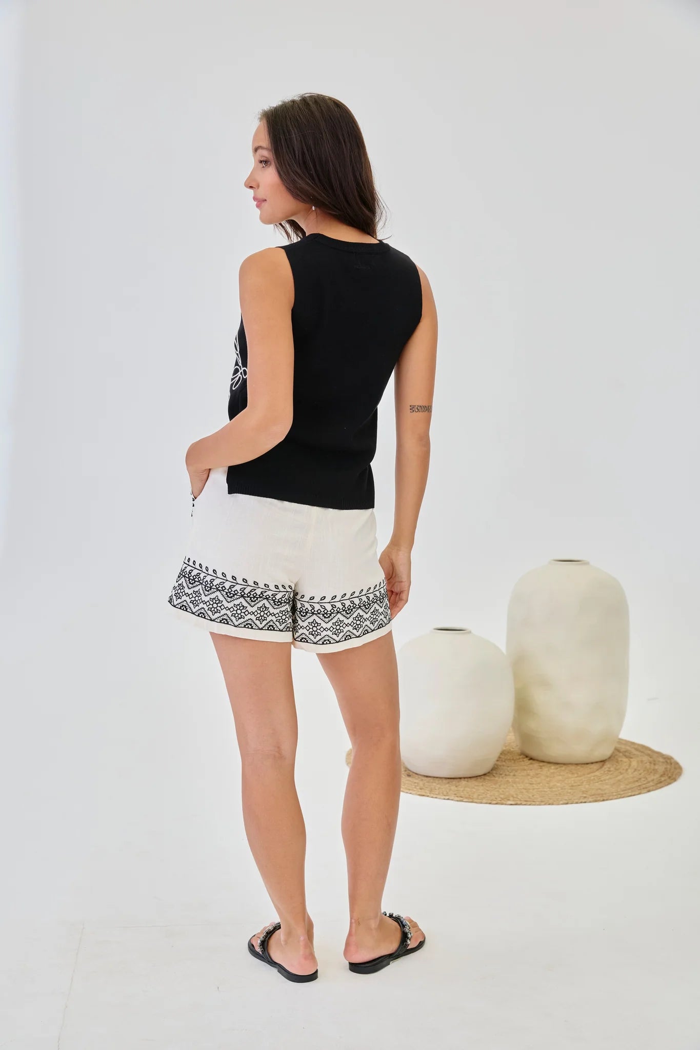 Linen Embroidered Shorts