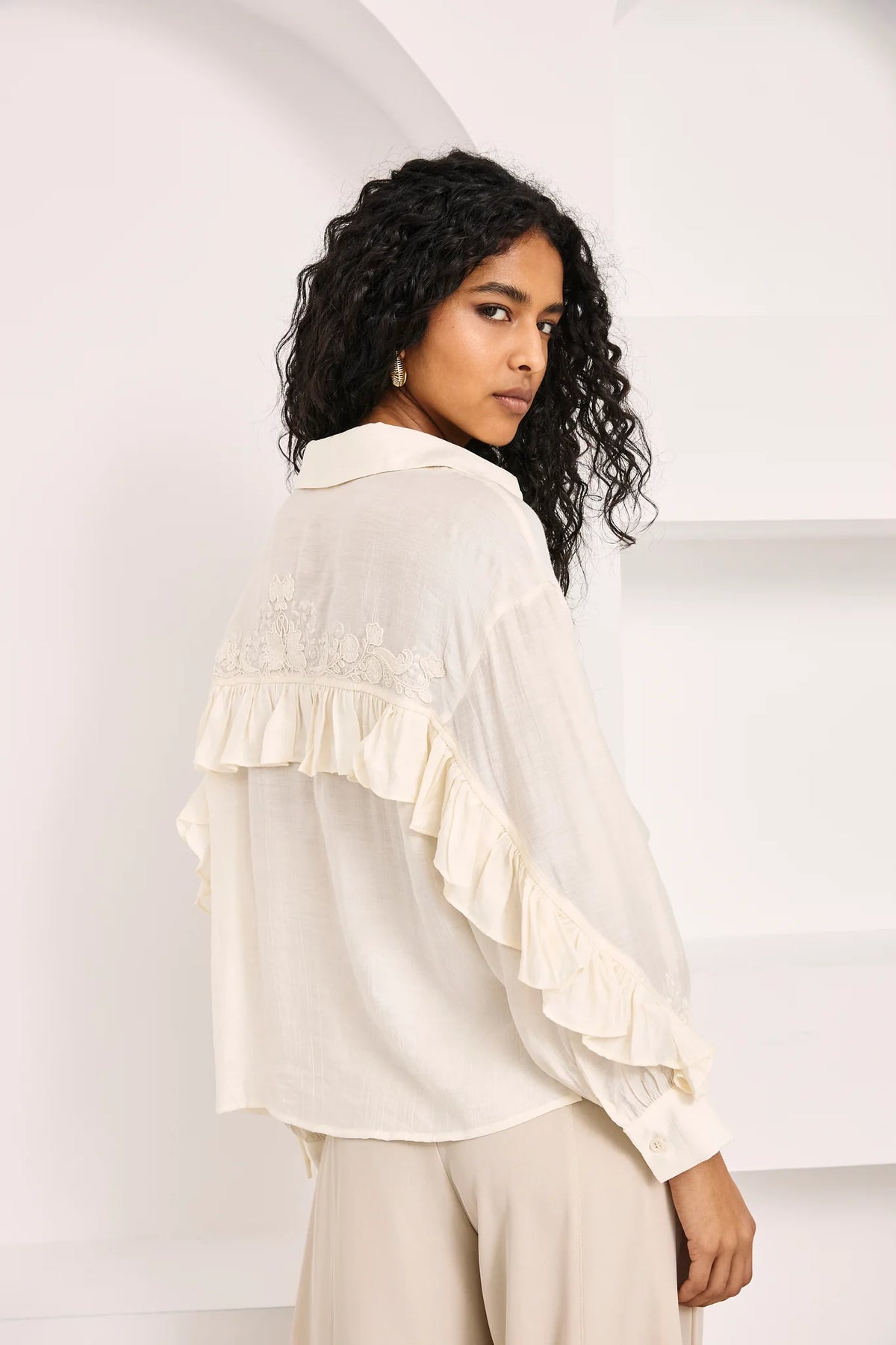 Embroidered Ruffle Blouse