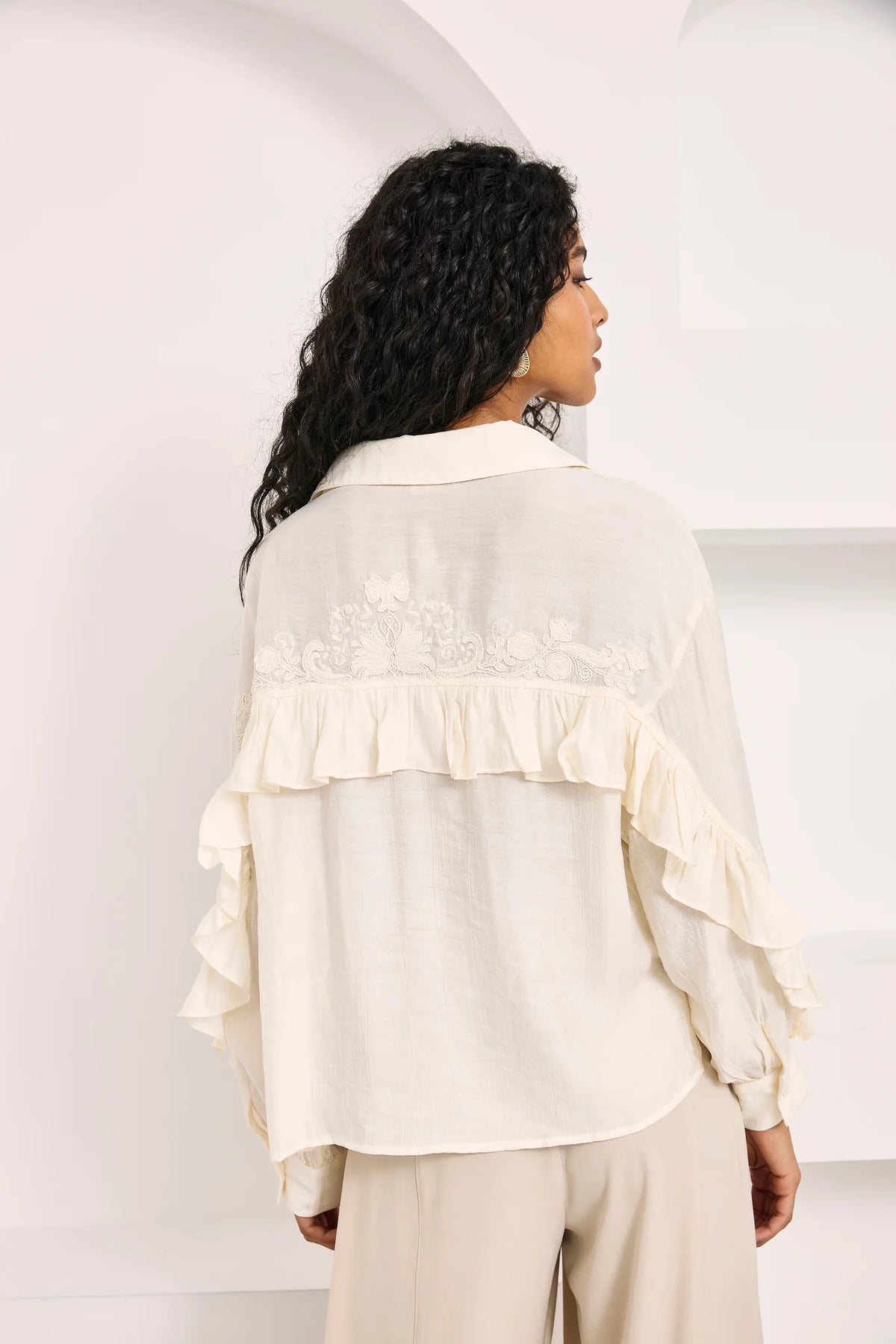 Embroidered Ruffle Blouse