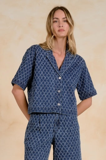 Diamond Textured Denim Top
