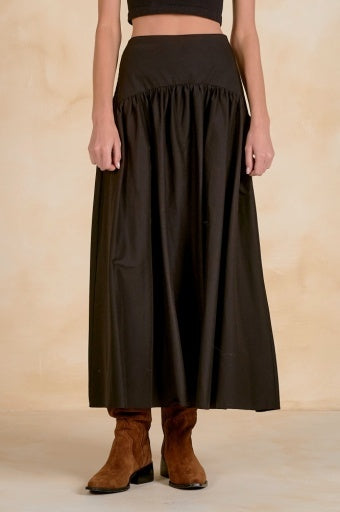 Flowy Dropped-Waist Midi Skirt