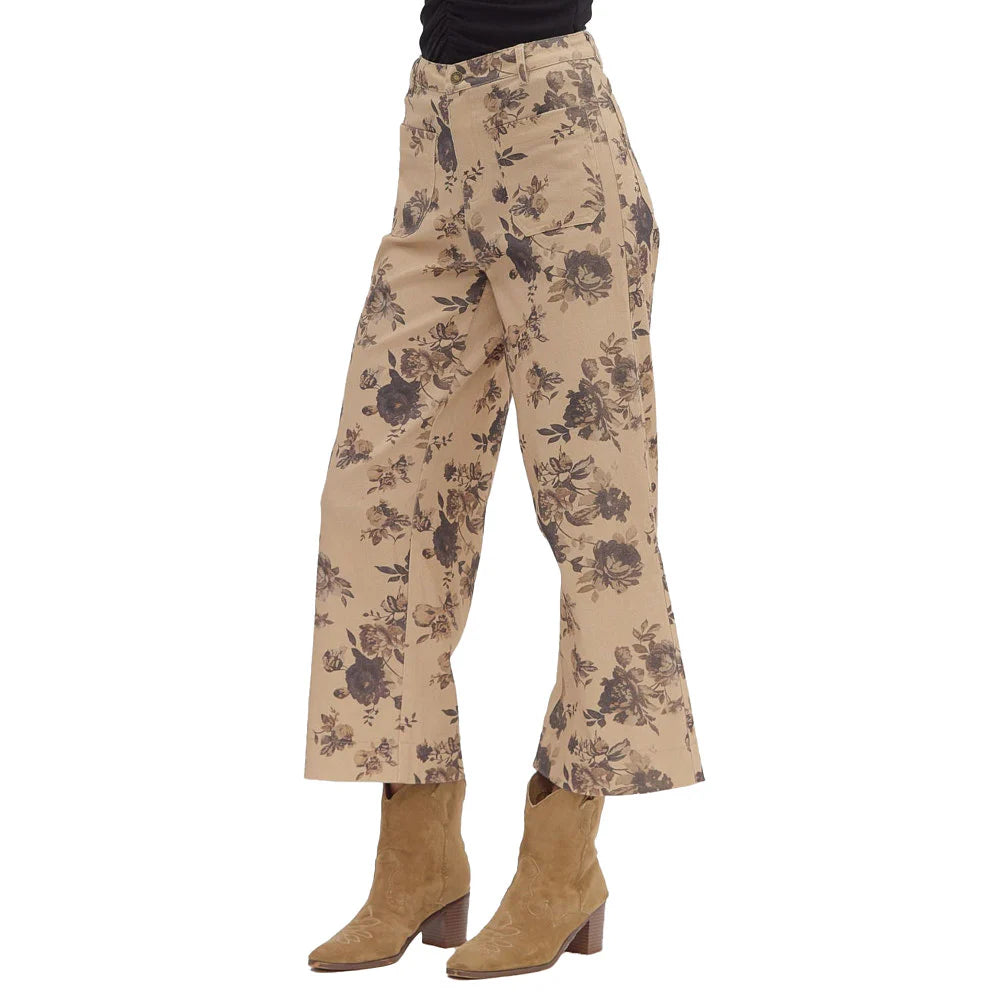 Taupe Floral Print Pants