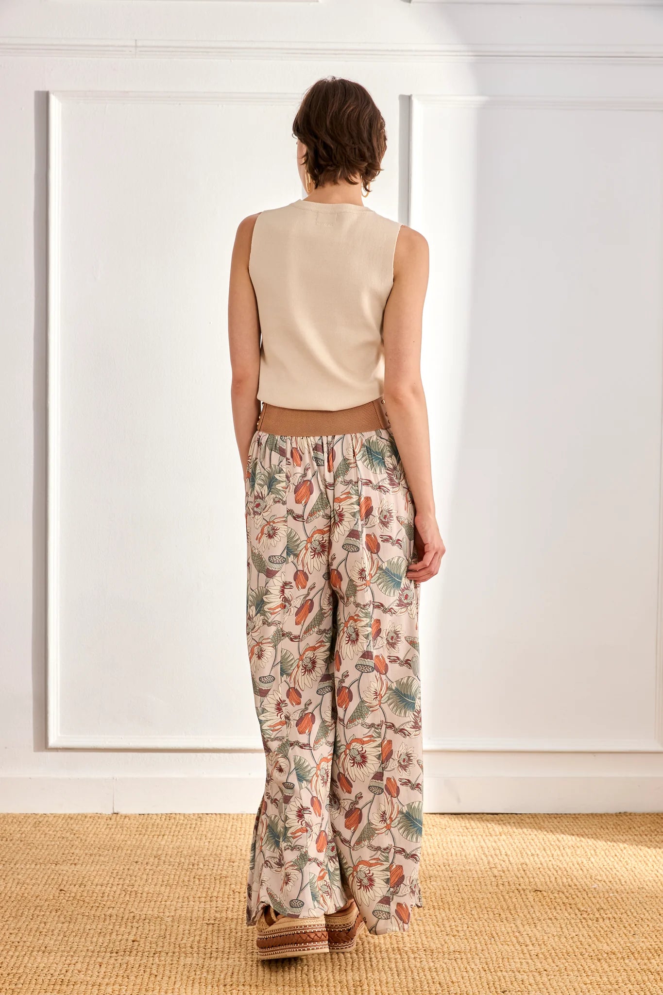 Cream Embroidered Floral Design Tank