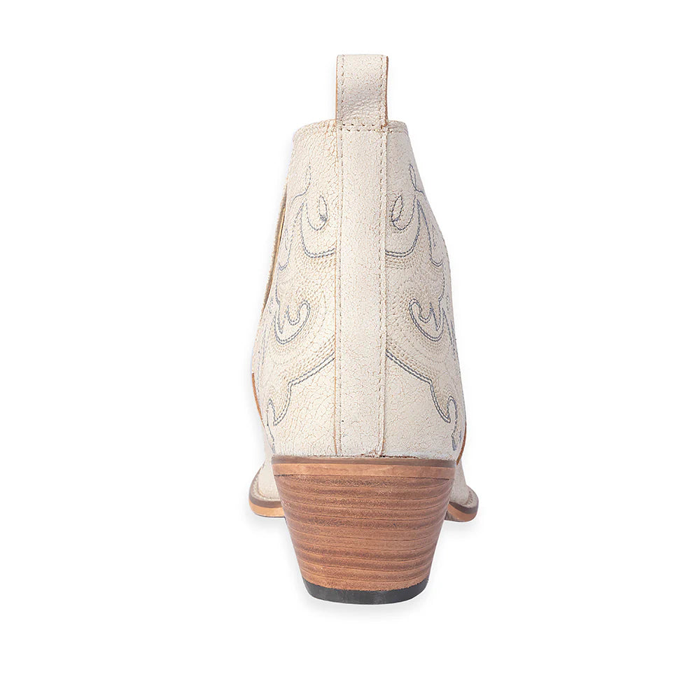 Ivory Embroidered Leather Booties